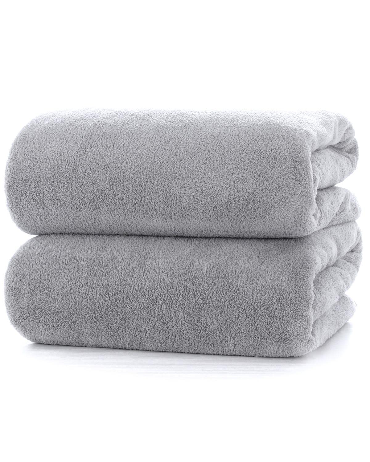 Lumimi Towels 2 Piece Very Soft Microfiber Bath Towel Set Super Absorbent Light Quick Dry and Durable, 55" L x 27" W, 2 Pack Light Grey