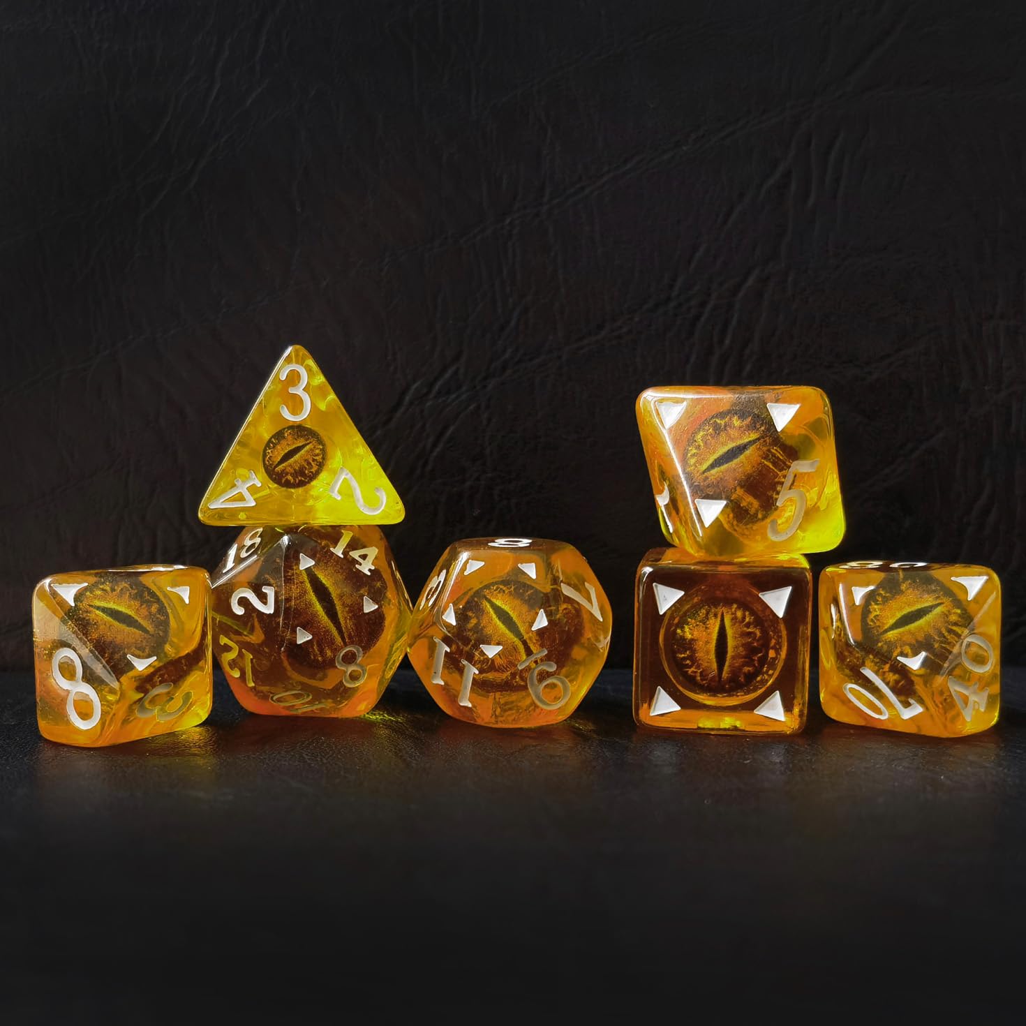 Bescon Dragon Eye RPG Dice Set of 7, Dragon Eye Polyhedral Dice, Amber Eye Set