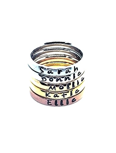 Juegos de anillos personalizado con nombre, juego de anillos en colores mate brillante, Oro Rosado, Dorado y café, 0,1" de ancho