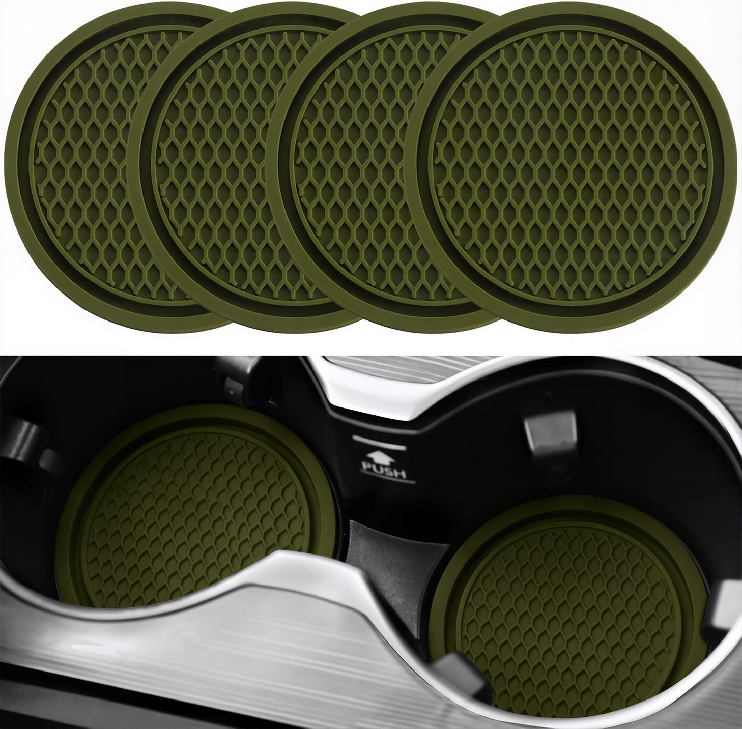 SINGARO Car Cup Coaster, 4PCS Universal Non-Slip Cup Holders Embedded in Ornaments Coaster, Car Interior Accessories, Olive Green