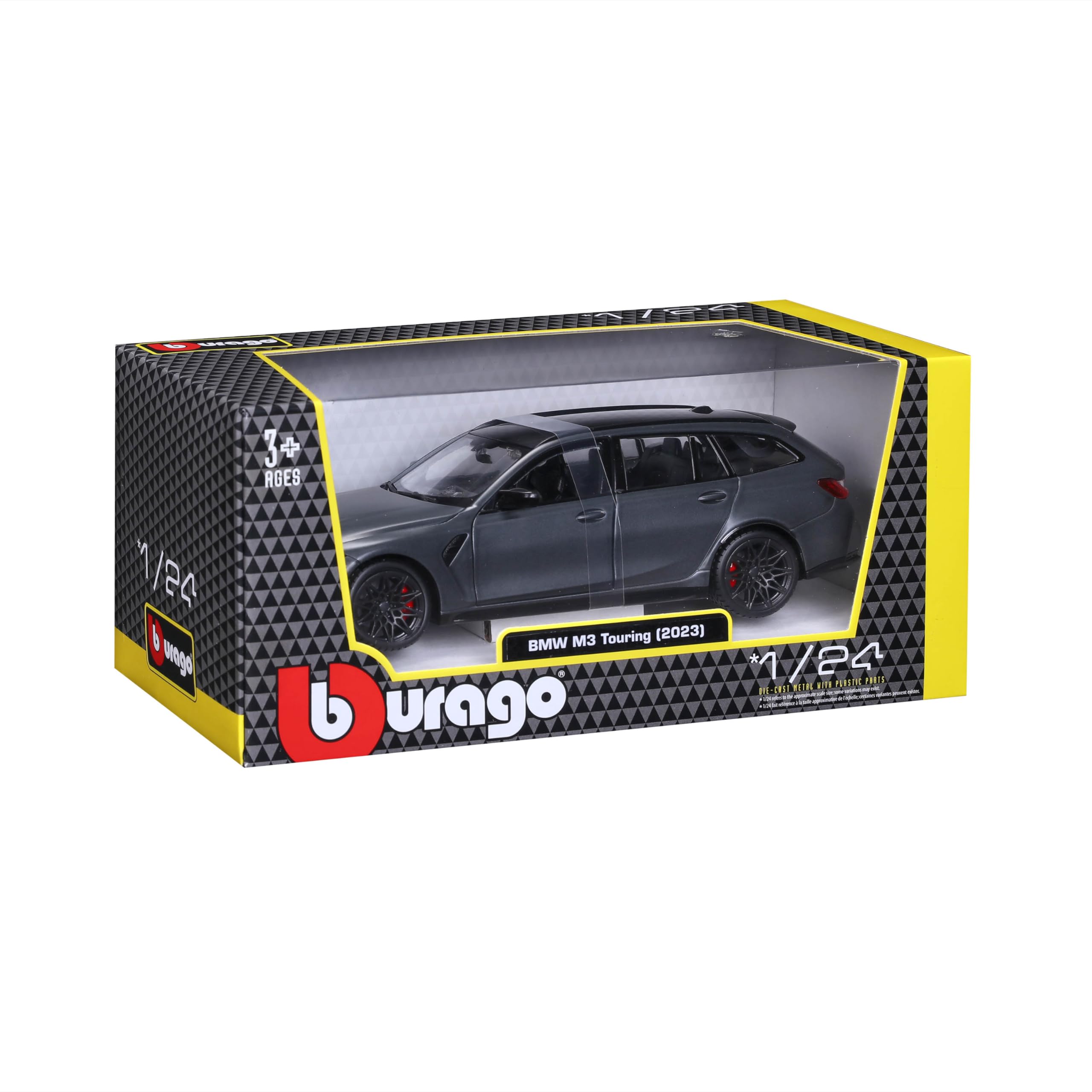 Bburago BMW M3 Touring G81, grau - Modellauto 1:24 Die-Cast Originalgetreues Sammlerauto Spielzeugauto mit beweglichen Türen, ab 3+ (18-21112G)