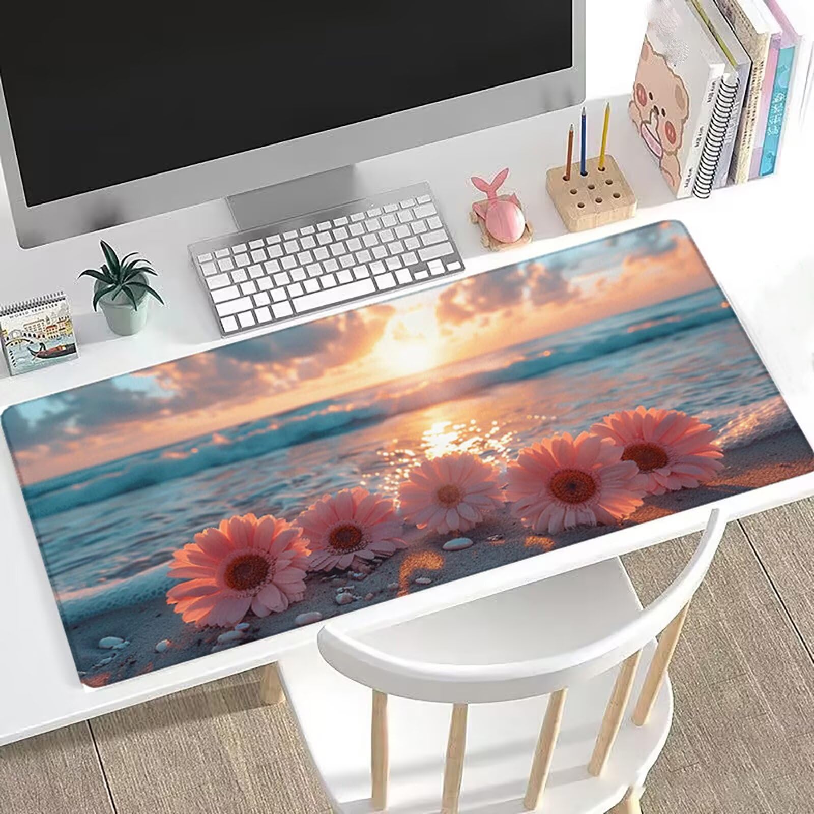 Gamingowa podkładka pod mysz, chryzantema, XXL, 120 x 60 cm, podkładka pod mysz, morze, podkładka na biurko, zoptymalizowana prędkość, z gumowaną antypoślizgową podstawą, mata na biurko dla graczy