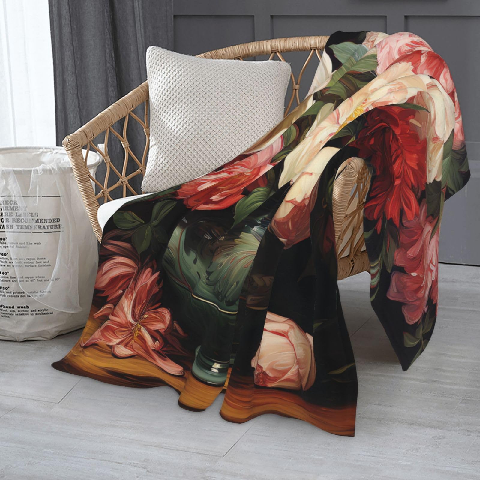 Fleecedecke Mit Pfingstrosen-Muster – Superweich, 152x127 Cm, Für Couch, Bett & Reisen