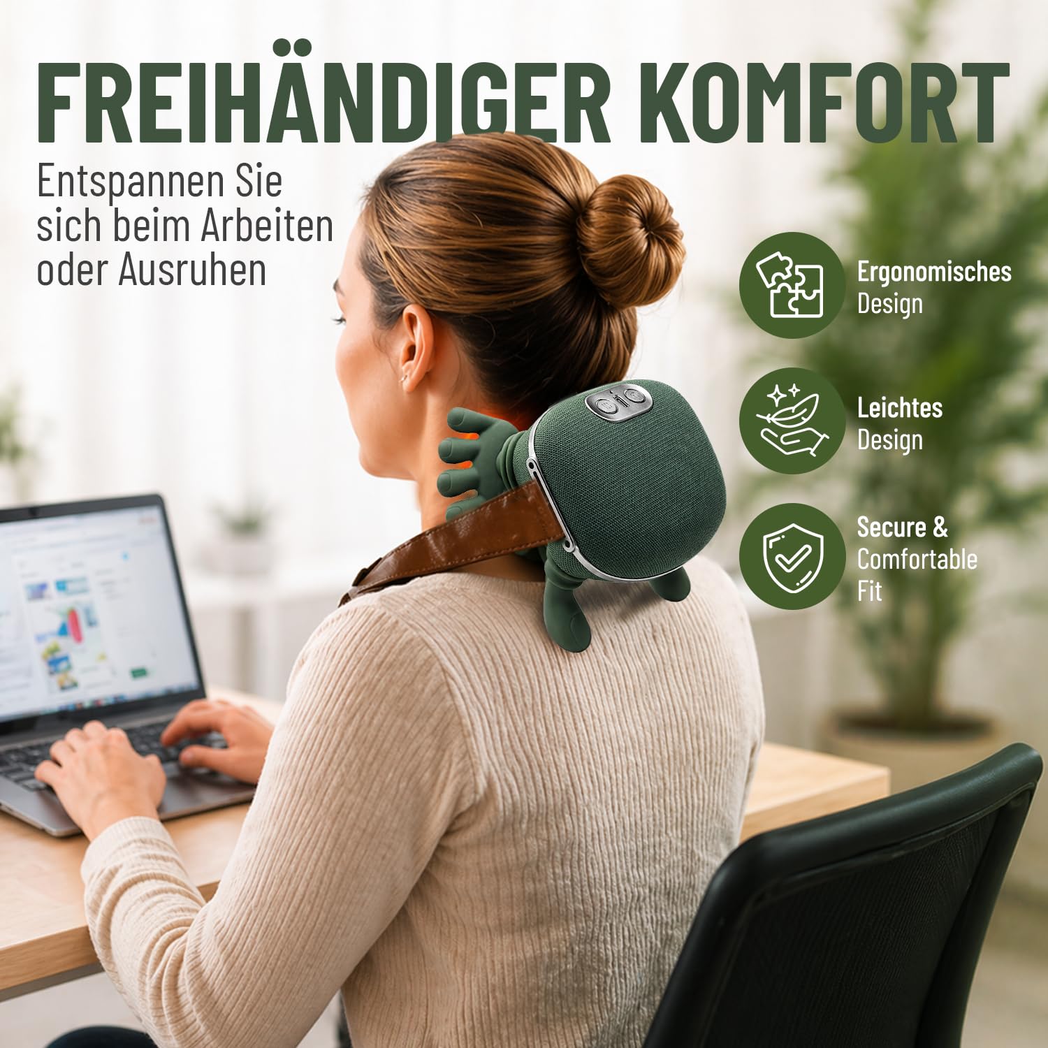 BeFit24 Nackenmassagegerät 4D mit Wärme, Kabellos, Tiefengewebe Massagegerät für Nacken Schulter Rücken, Effektiv gegen Schmerzen & Verspannungen, Ideal für Büro, Zuhause & Geschenk