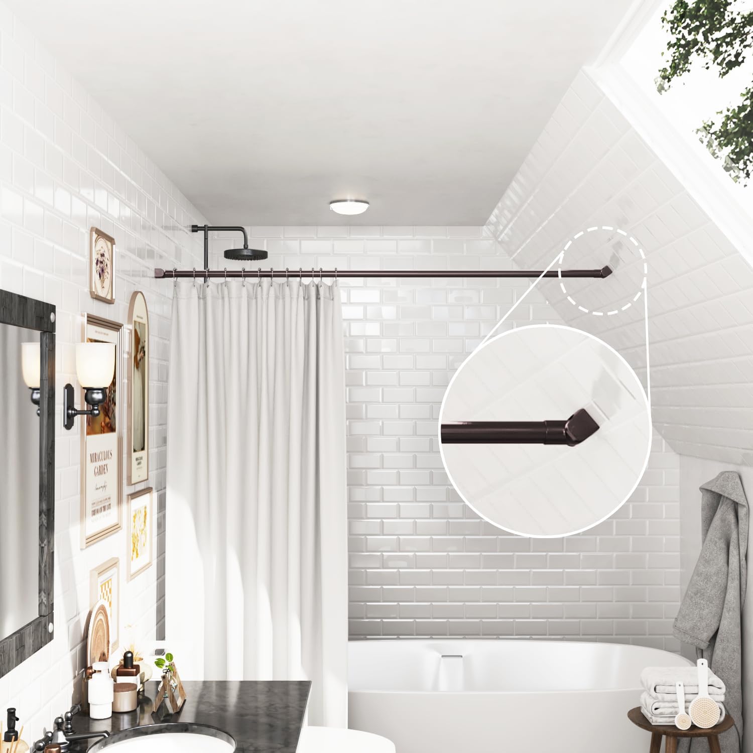 Naiture Straight Shower Curtain Rod 36'' Aluminum with Swivel Flange or Bracket, Oil Rubbed Bronze Finish