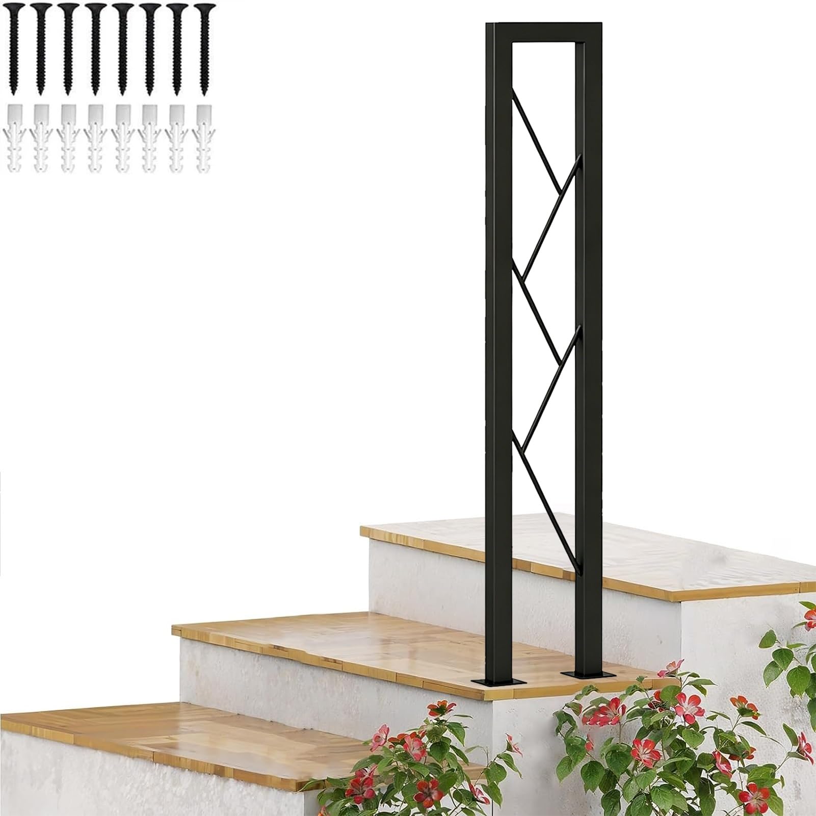 Marxan One Color Stairs Handrail For 1-2 Steps, Square Tube Banister Handrail For Outdoor Or Indoor Stairs, Front Porch Anti-Slip Railings Home Decoration(95Cm/37In)