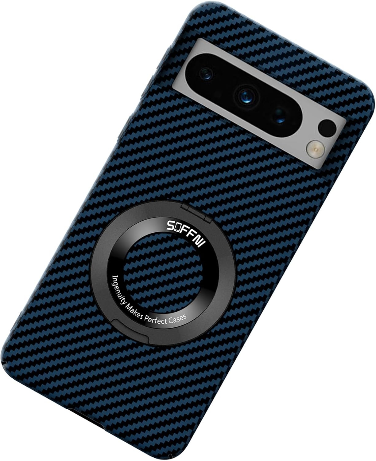 Magnetic Case for Google Pixel 7 Case with Kickstand & Ring Holder, [Compatible with MagSafe] Carbon Fiber Slim Ultra Aramid Fiber Anti-Scratch Shockproof Case, Black