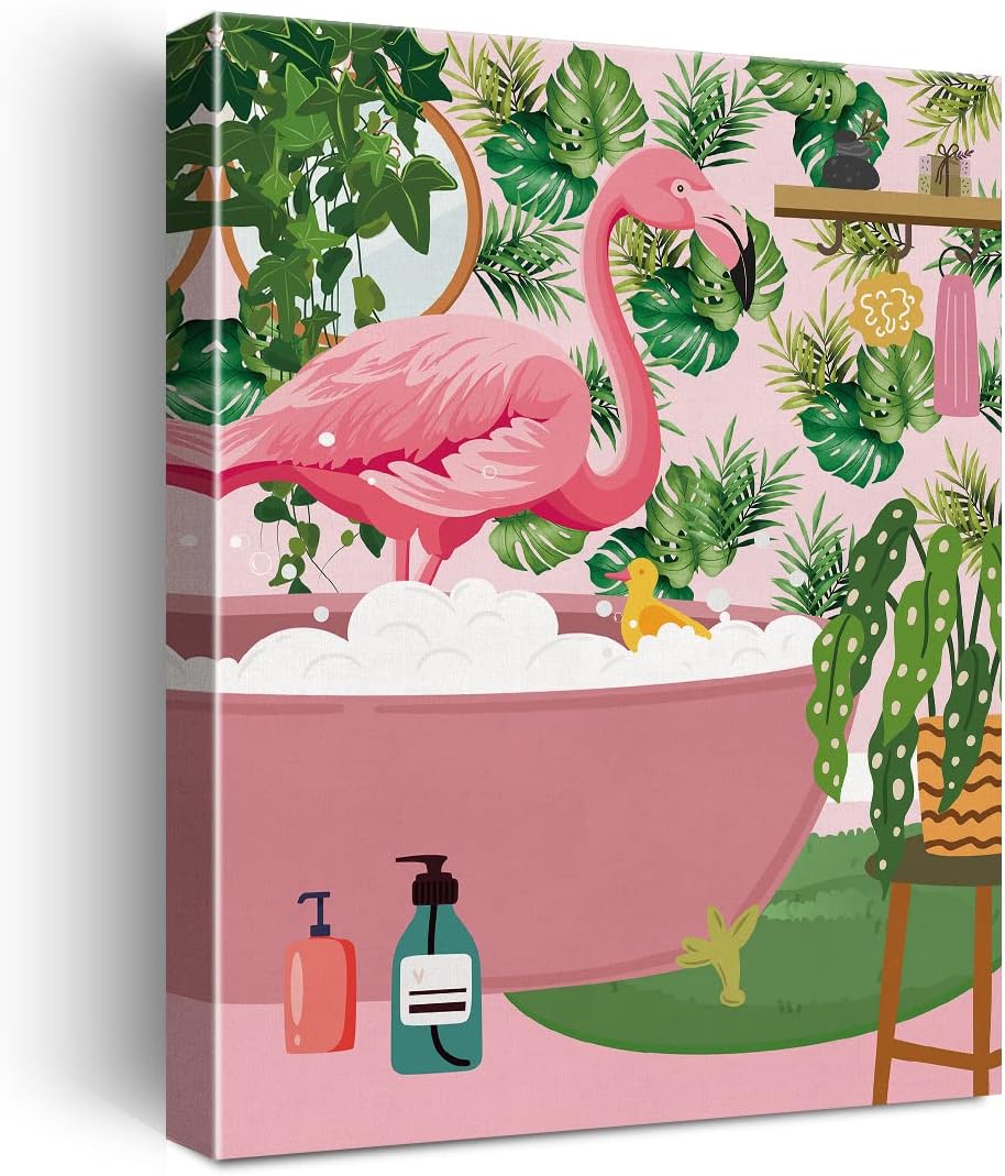 NISTOMISU Flamingo in Bathtub Bathroom Canvas Prints Wall