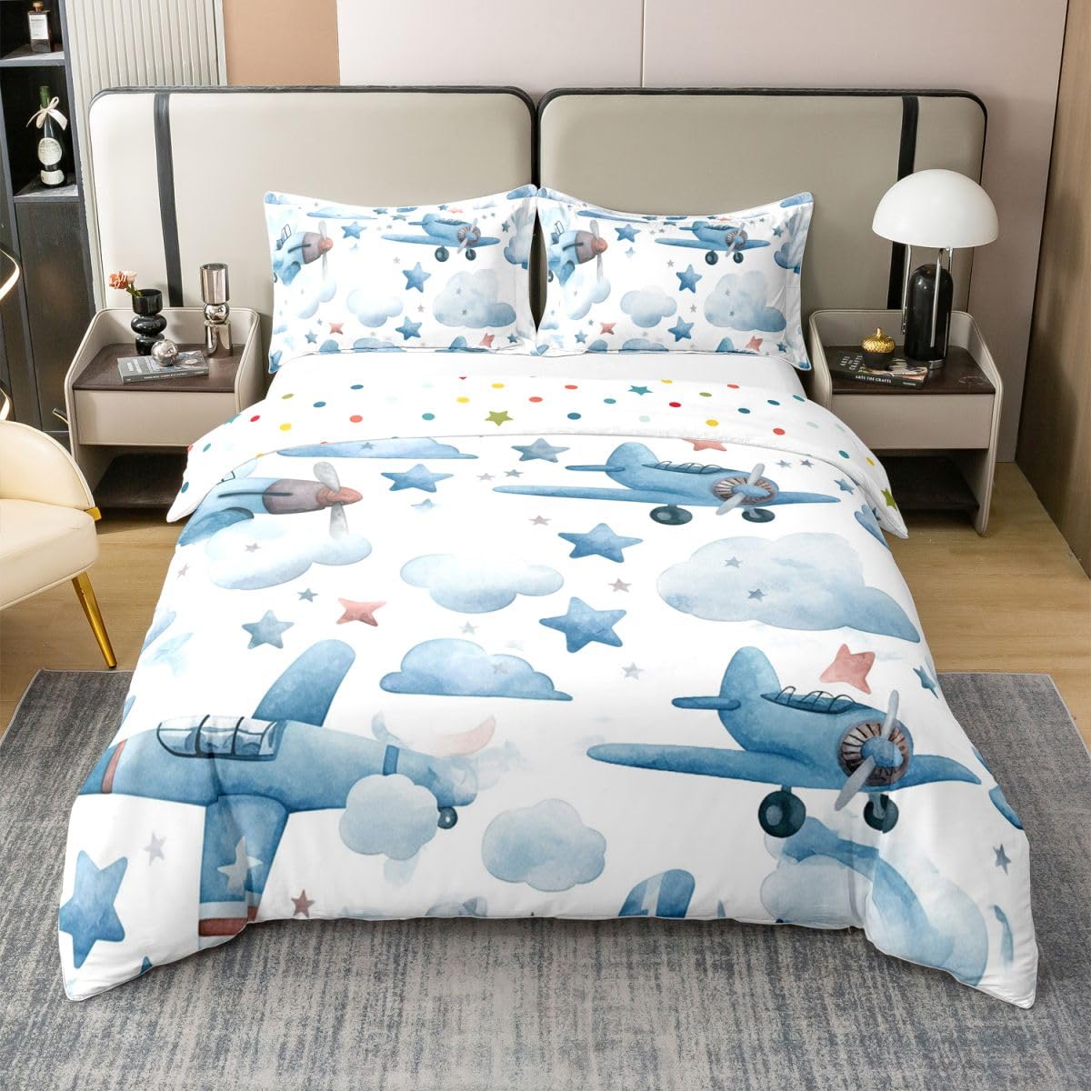 Housse de couette enfant 135x200 coton pour faire de beaux rêves la tête dans les nuages