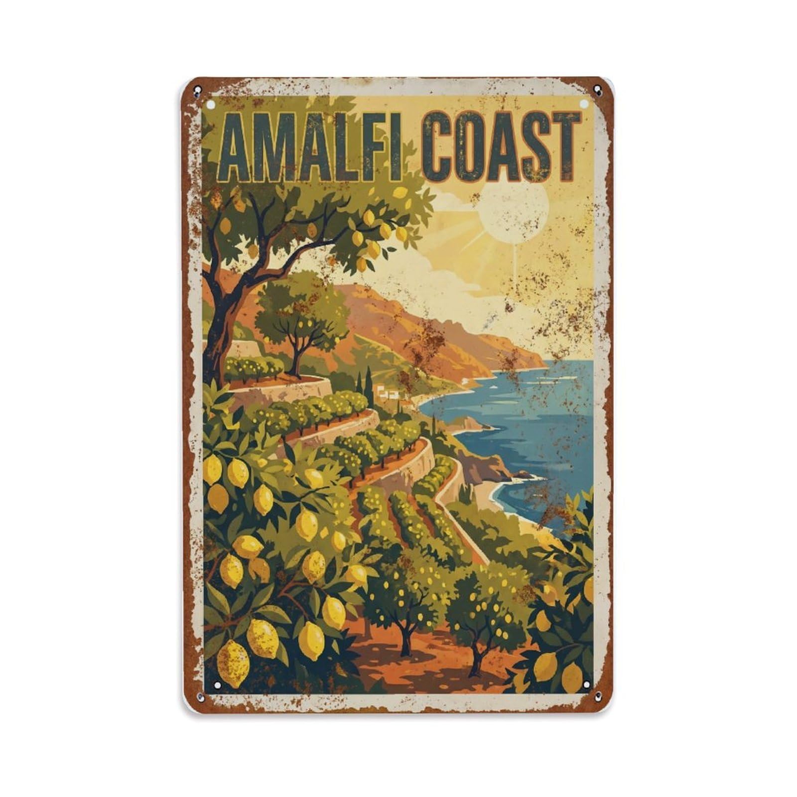Fqnyr Style Vintage Travel Lemon Italy Grove Metal Tin Sign Plaque Wall Decor For Cafe, Club Bar, Office, Home Garden Metal Poster 8X12inch