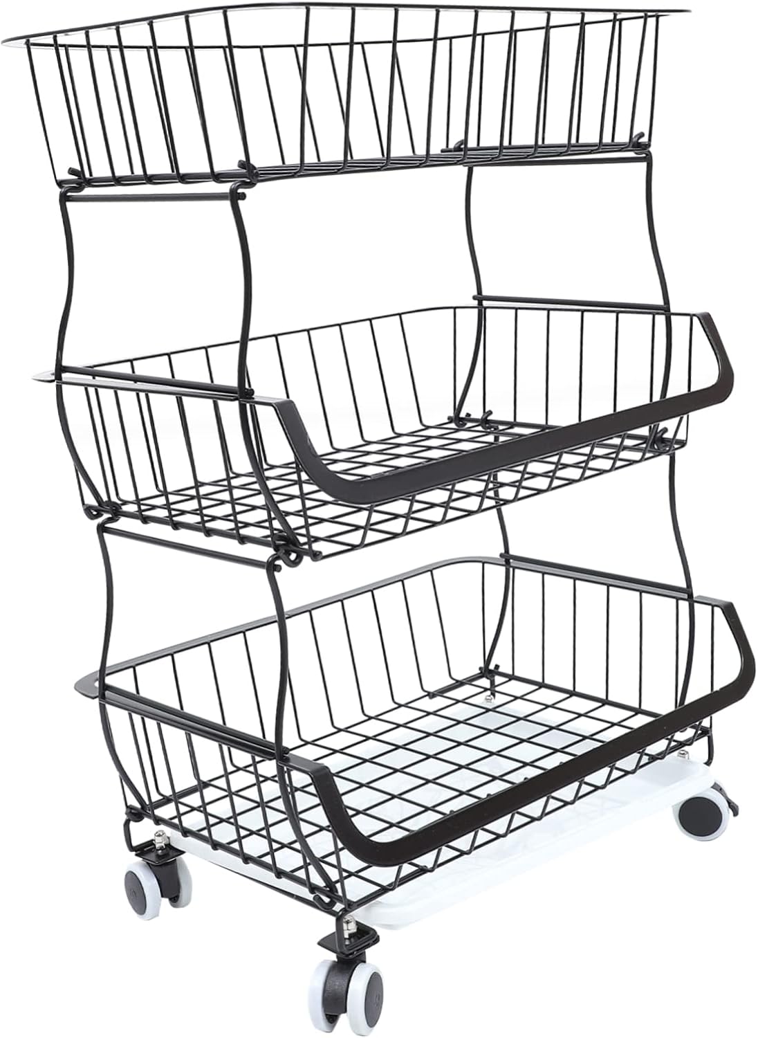 STOBAZA 1set Kitchen Storage Cart Lockable Wheels Versatile Trolley Organizer for Fruits Vegetables and Spices Smooth Rolling Utility Rack for Kitchen and Bathroom Spaces