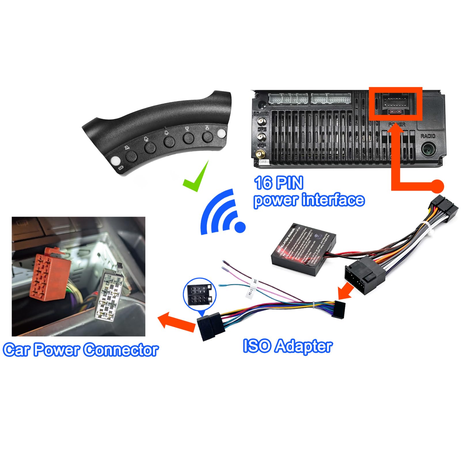 URVOLAX Lenkradfernbedienung für UR90A UR92A Autoradio, Kompatibel mit Allen Automodellen, USB-Aufladung erforderlich