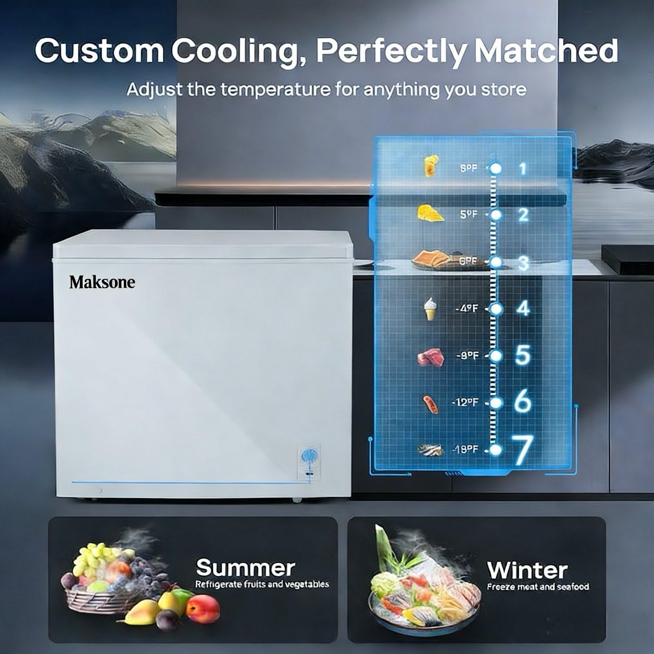 Chest Freezer, Small Compact Deep Freezer With Adjustable 7 Thermostat,2 Removable Baskets, Energy Saving on Fridge.com - View 5