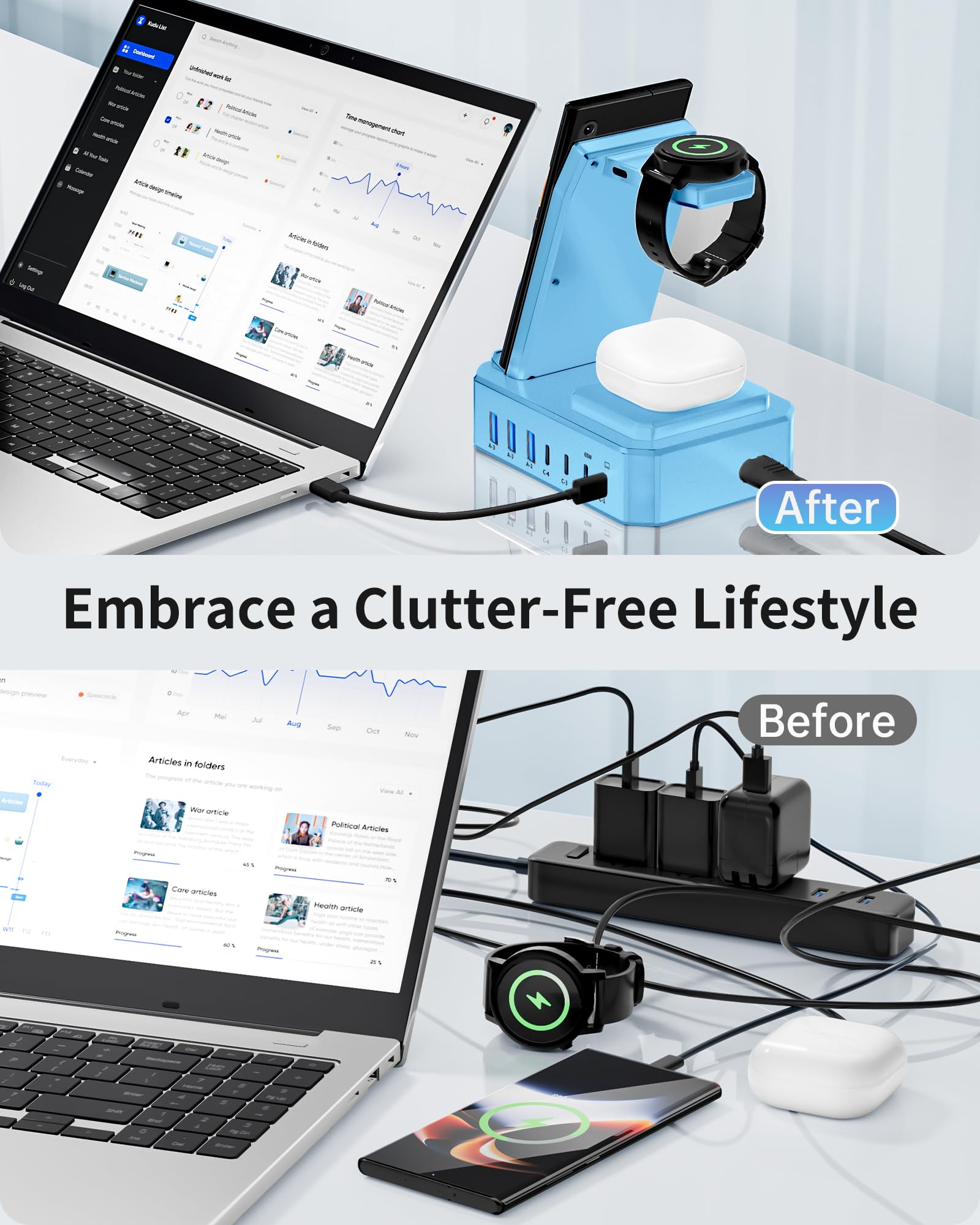 Chargeur sans fil 300 W pour Samsung, zutspzss Station de charge sans fil 10 en 1, support de charge rapide USB C 65 W pour Samsung S25 Ultra/S24/S23/S22/Z Fold, Galaxy Watch Ultra7/6/5, Galaxy Buds