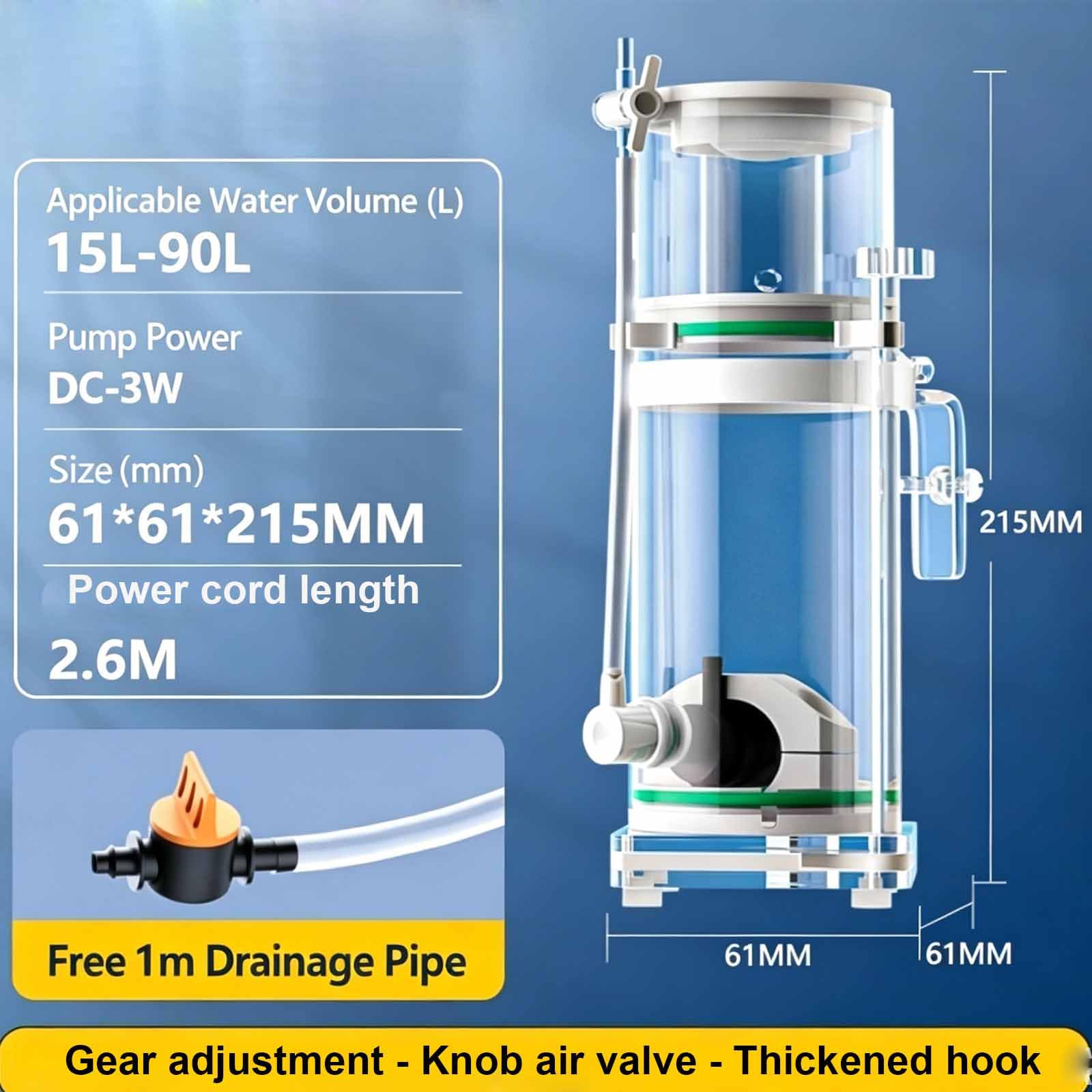 Espumador De Superficie para Acuario, Espumador De Proteínas Interno para Pecera, Apto para Acuarios De 5l A 40l/15l A 90l, Nivel De Agua Ajustable, Válvula De Aire con Perilla 15-90L