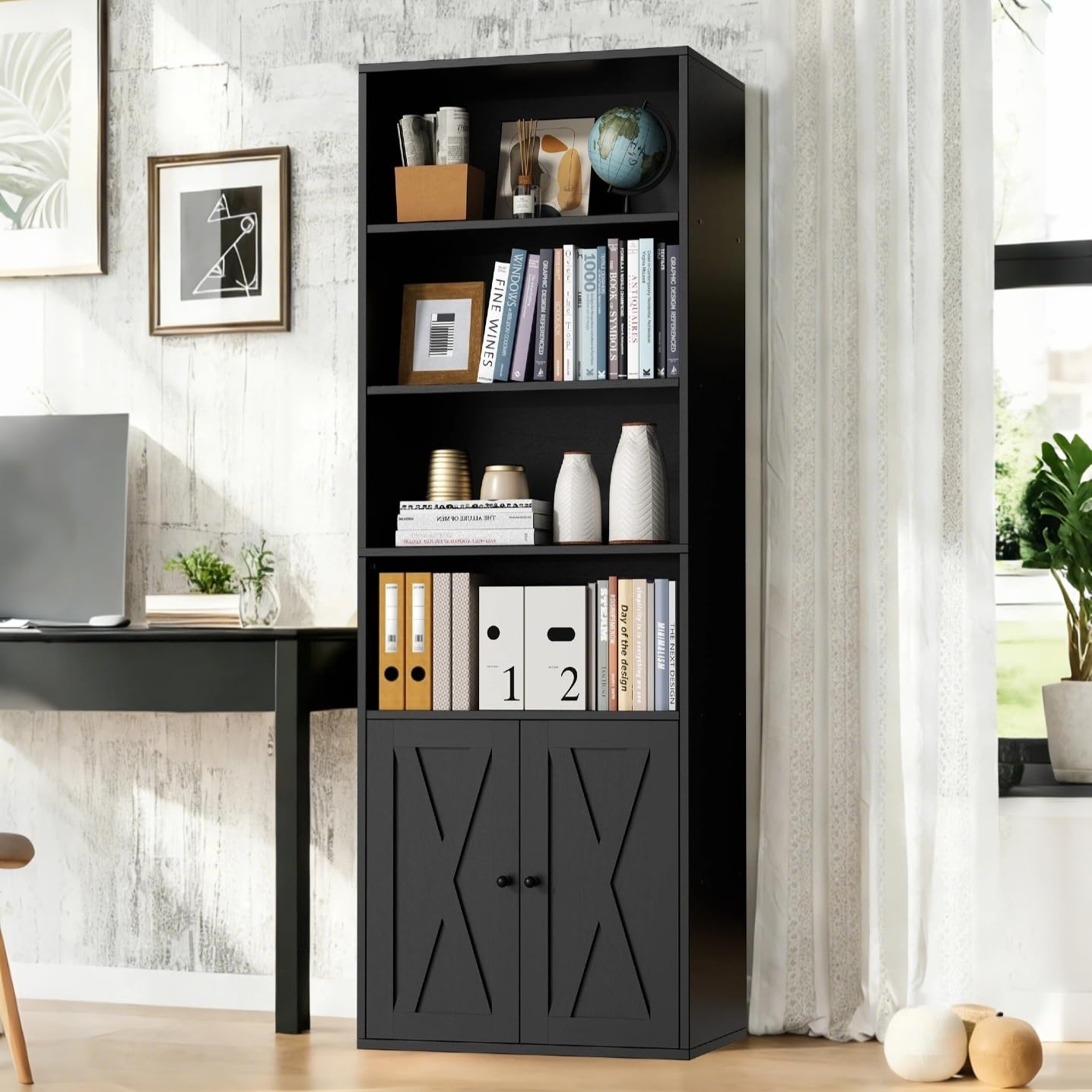 Amazon.com: Vongrasig Farmhouse Bookcase with Doors & Storage