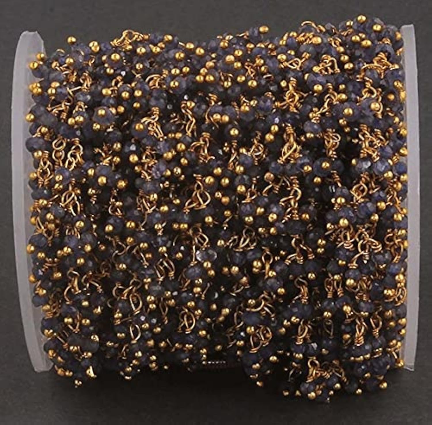 Chaîne perles iolite robuste en fil plaqué or 24k anti-ternissement pour créateurs