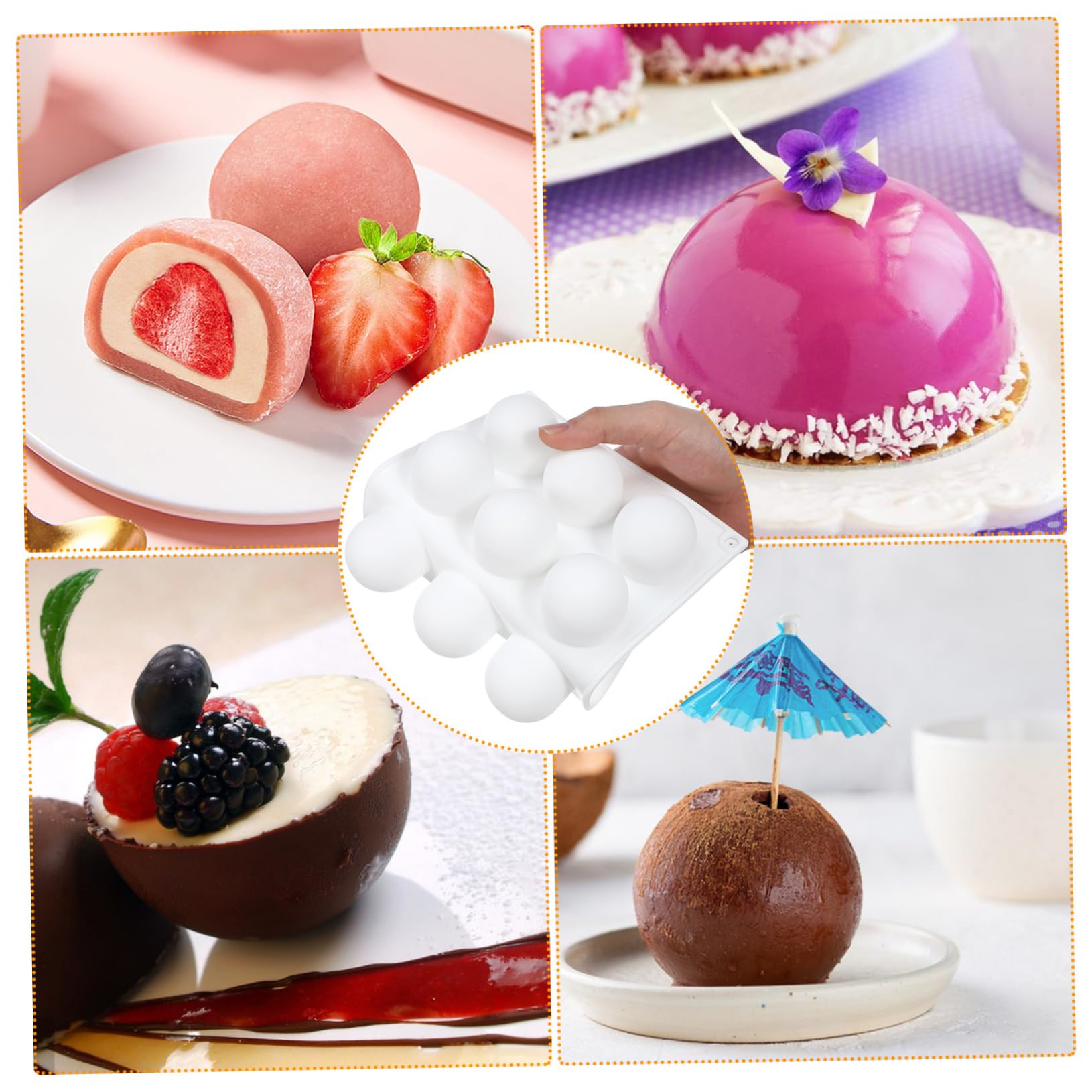 2pezzi Stampo Per Mousse Silicone Forma Sferica Per Dolci Per Torte e Cioccolatini Facile Da Sformare e Sicuro Per Feste e Eventi