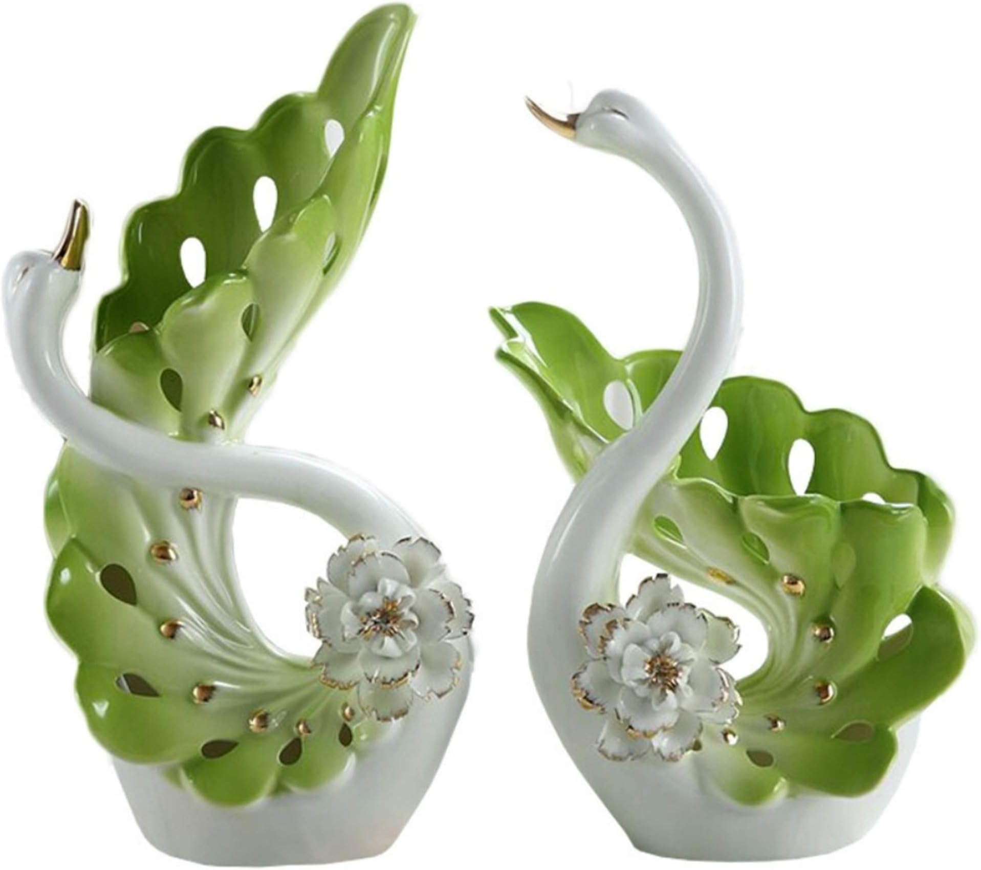 NEWQZElegant Swan Shaped Porcelain Vases for Home Decor, Ceramic Vases Set for Living Room Decoration, Wedding Gift