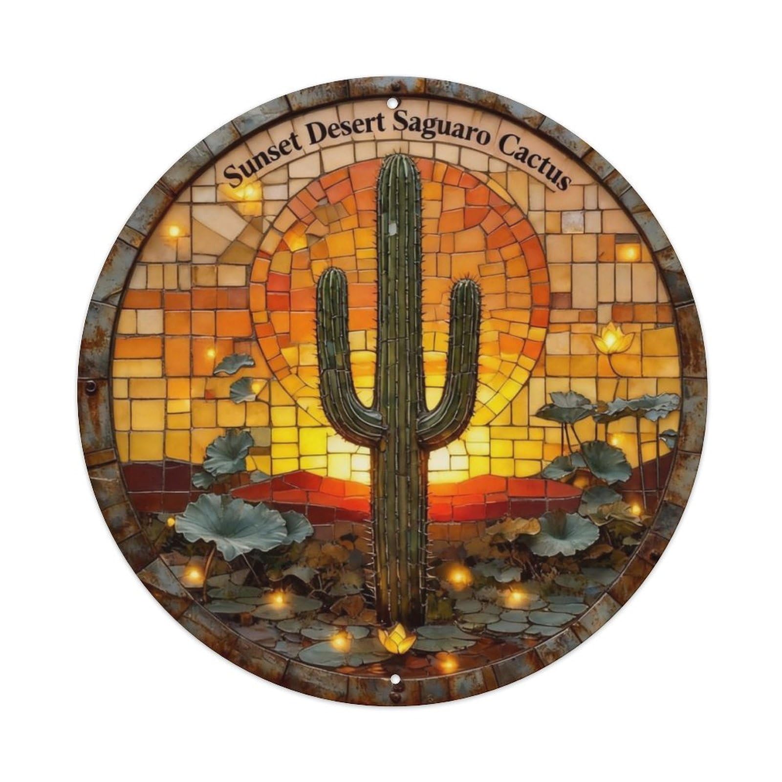 Sunset Desert Saguaro Cactus Metal Tin Sign Plaque