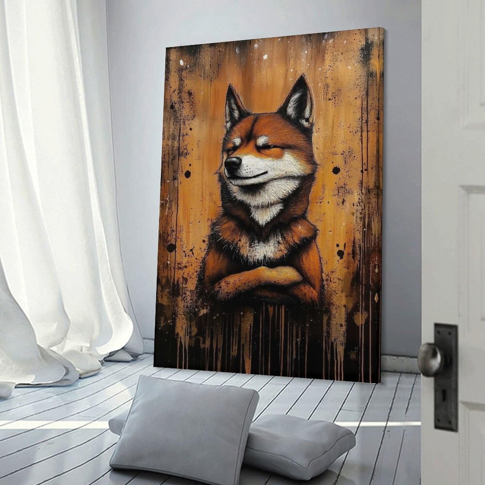 Junmoney Room Decor Wall Art Smiling Shiba Inu Painting, 20x30inch(50x75cm), for Hallway, Bedroom Or Modern Interiors, Gift Idea for Housewarming And Birthdays