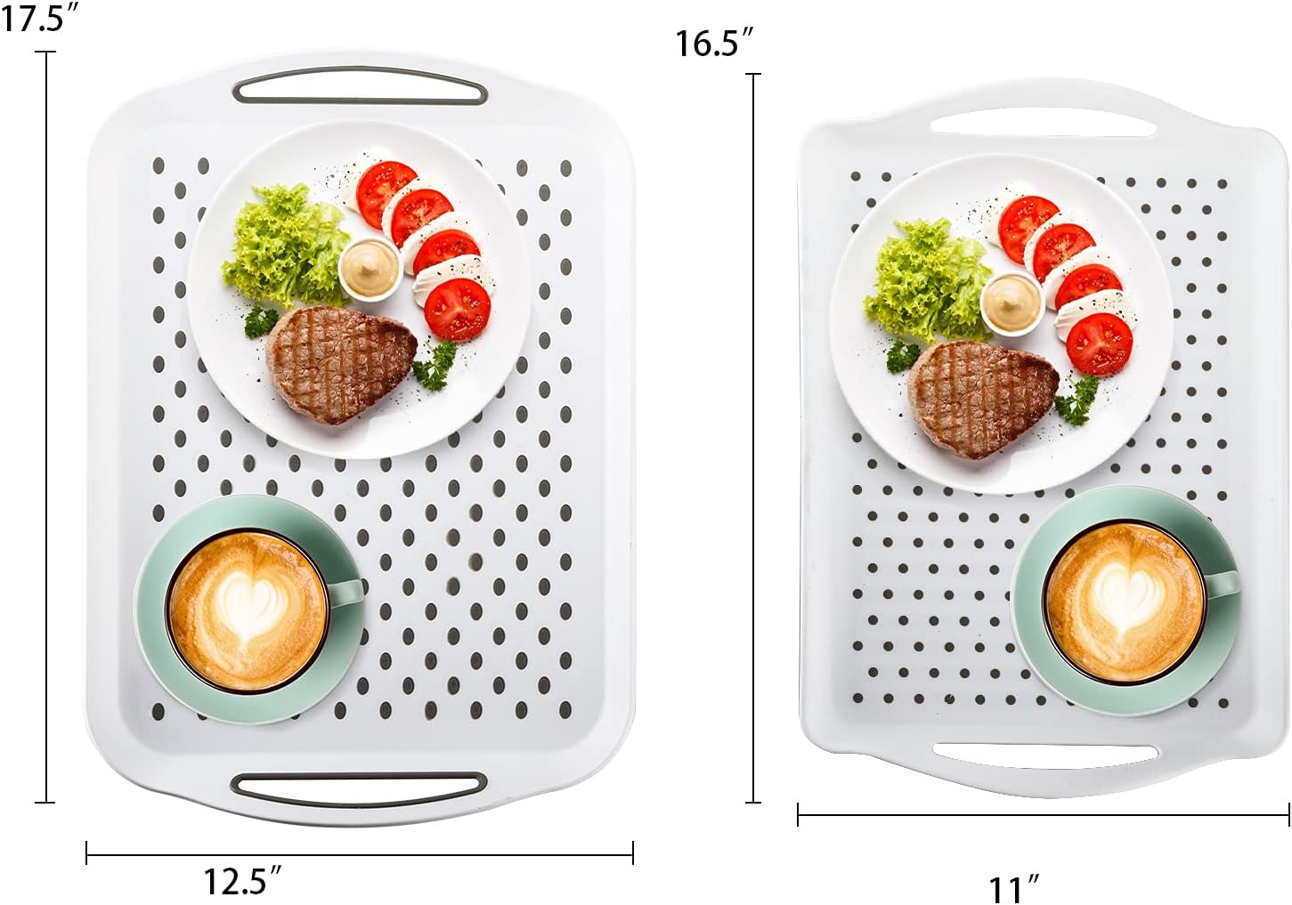 TOPZEA 2 Pack Non-Slip Food Serving Tray with Handle, Plastic Rectangular Restaurant Serving Tray Cafeteria Fast Food Breakfast Tray Coffee Table Tray for Eating on Bed, Couch, Car - Image 2