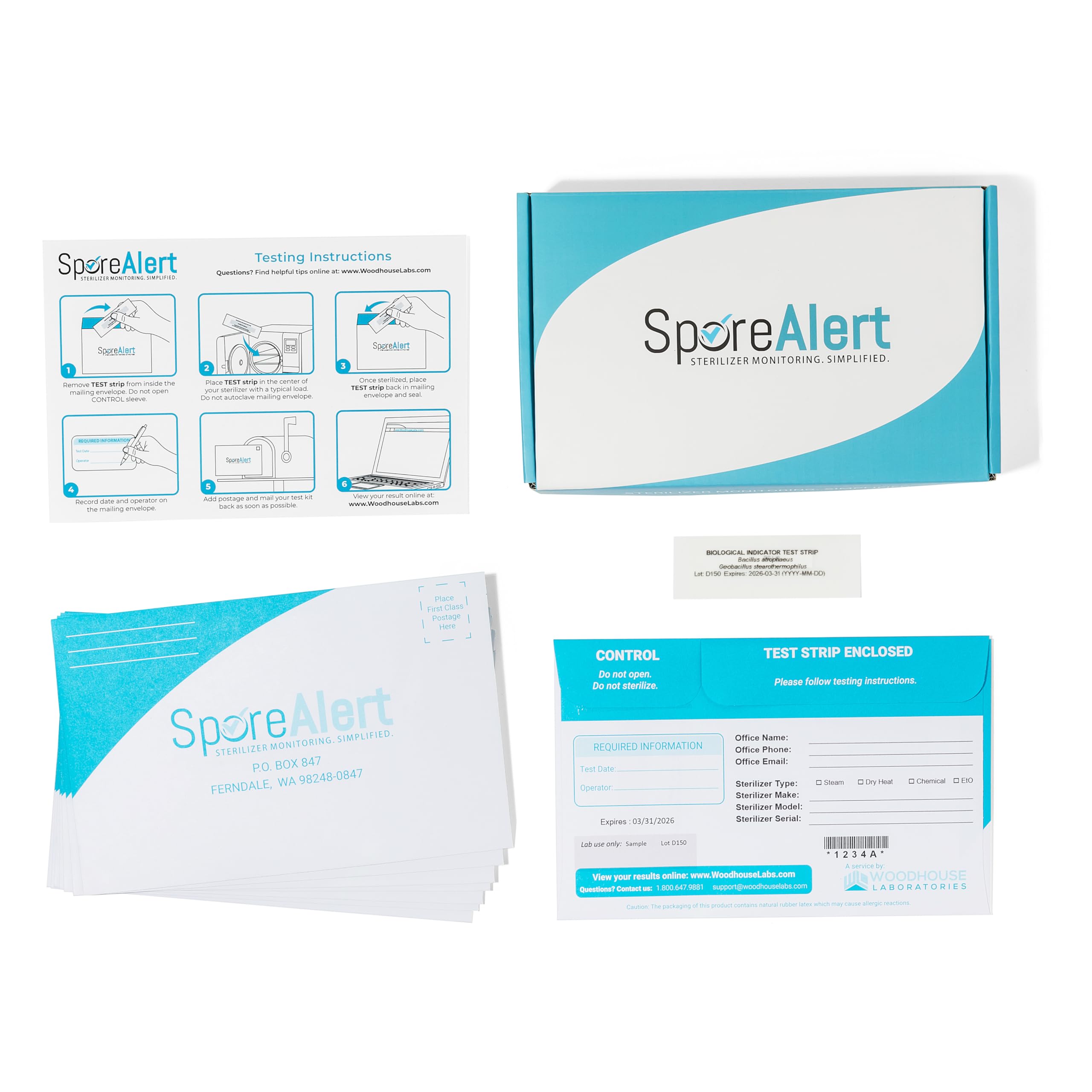 Servicio de prueba de esporas – 12 tiras de correo en esporas para autoclave – Dental o tatuaje