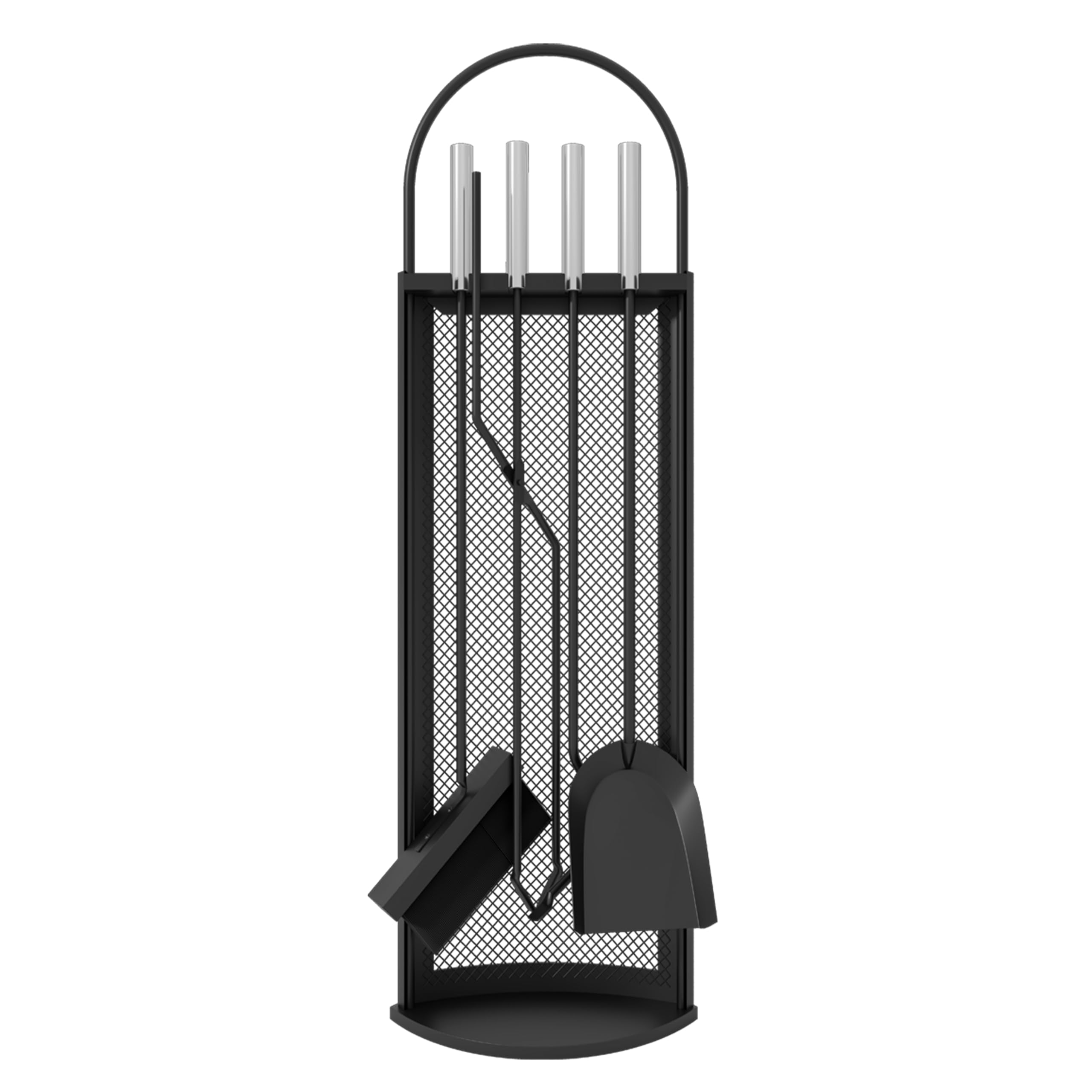 Kingson Set da Camino in 5 Pezzi con Manici in Acciaio INOX 22x16x67cm, Elegante e Resistente Kit di Accessori per Camino Nero