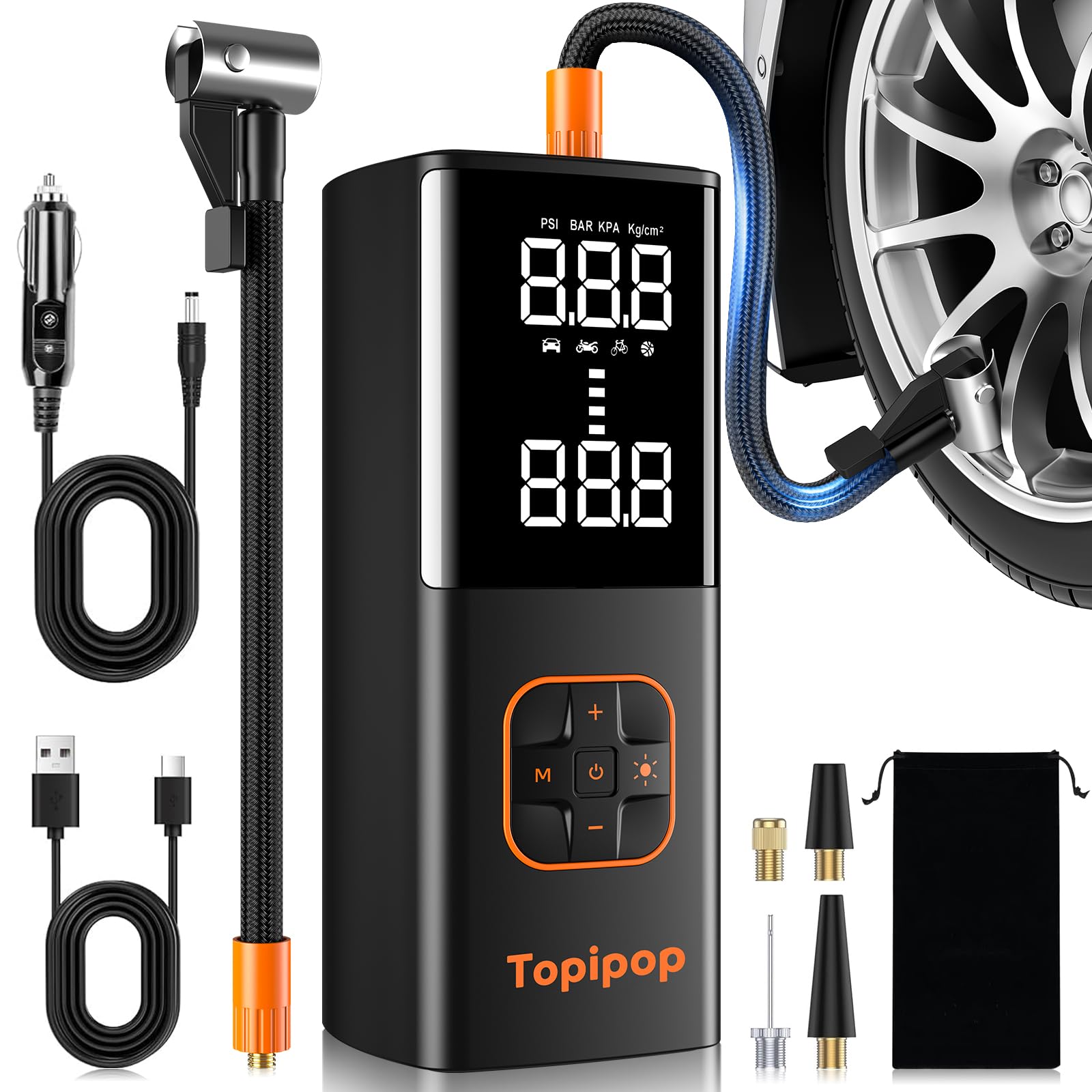 Compressore Aria Portatile 150 PSI Auto Moto Bici | Pompa Elettrica LED