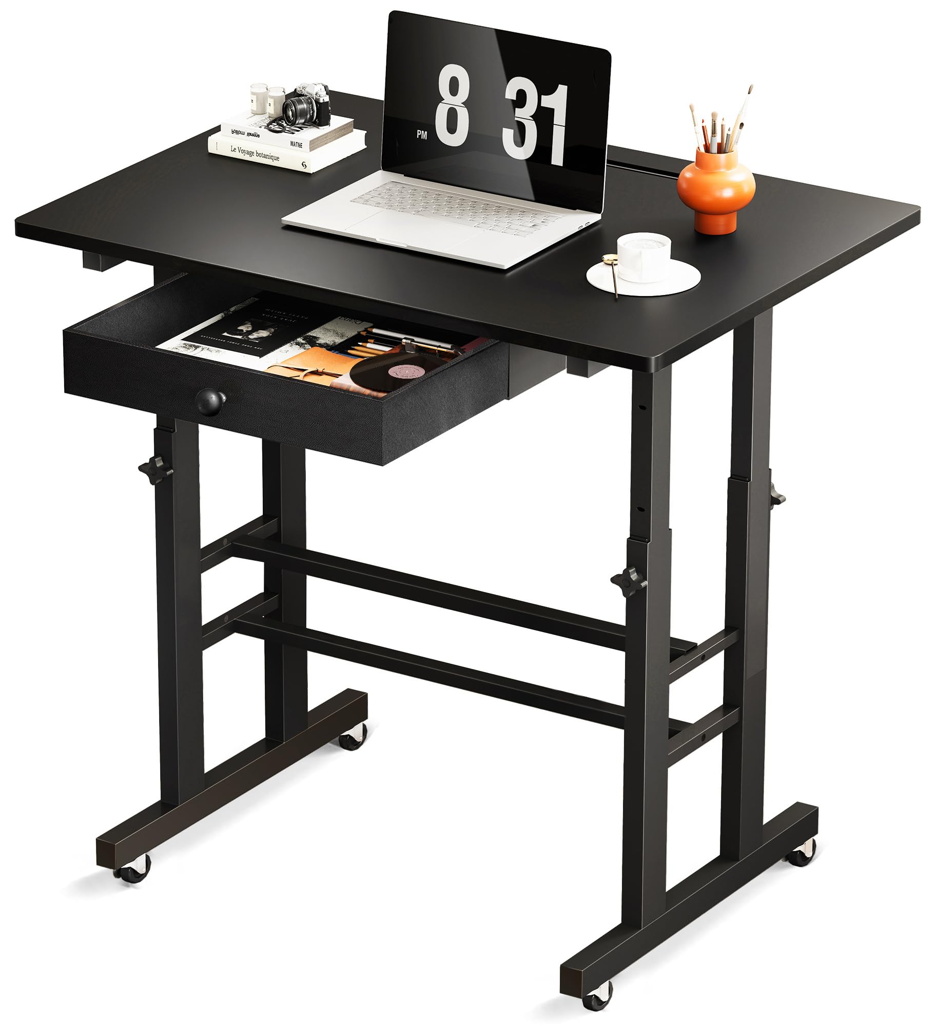 GTRACING Mobile Stand Up Desk with Wheels, 31.5 x 19.5 Inch, Black