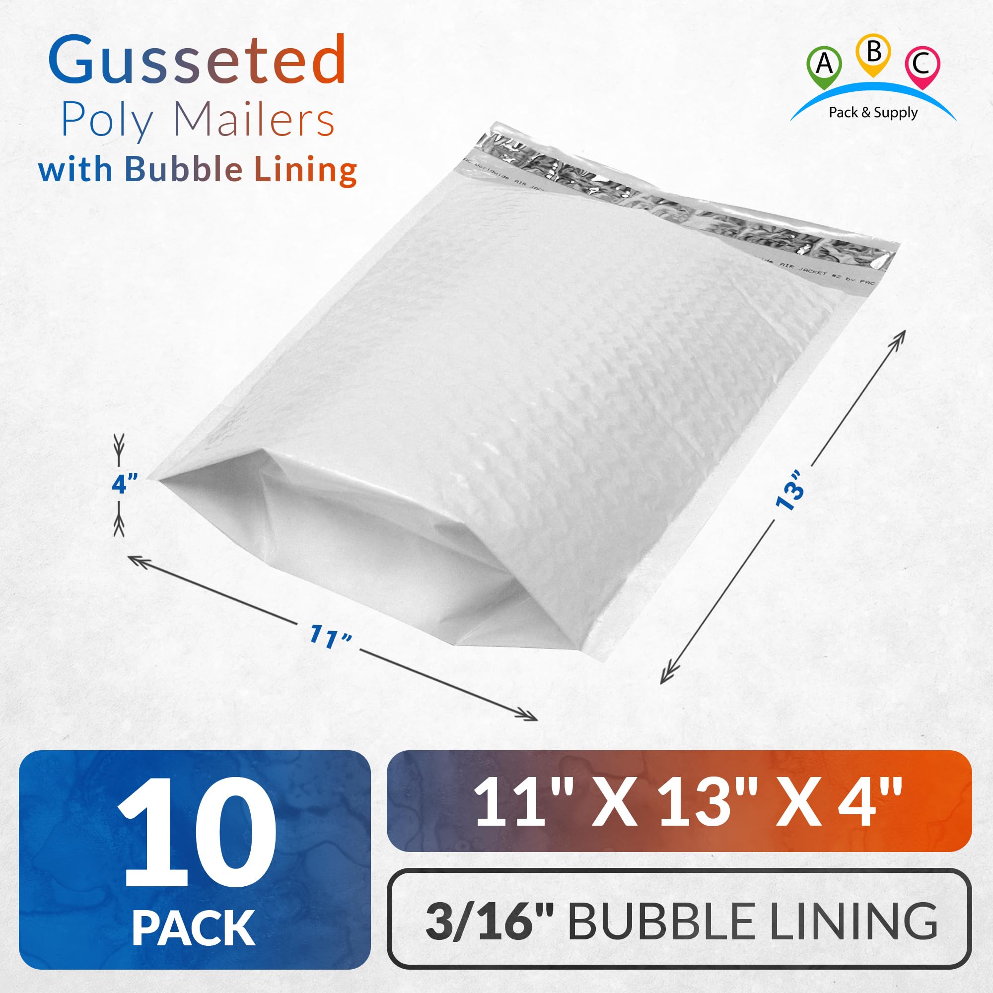 ABC PACK & SUPPLY Sobres de burbujas reforzados blancos, 11 x 13 x 4 pulgadas. Paquete de 10 sobres expandibles. Sobres de envío acolchados. Bolsas de burbujas impermeables para envío. Sobres de