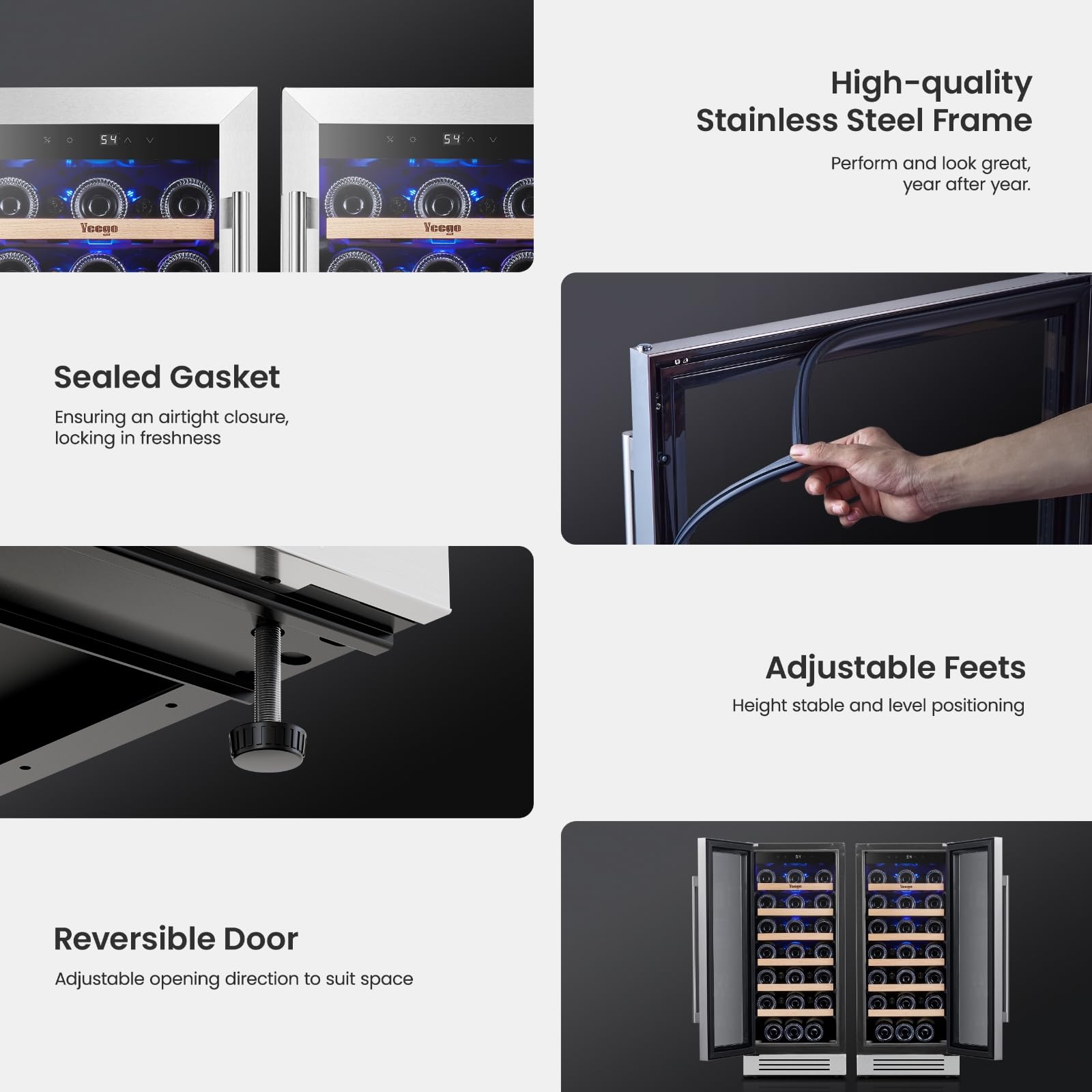 YEEGO 30 Inch Wine Fridge Bundle, 66 Bottles Mini Wine Cooler With Glass Door,40-65°F Under Counter Refrigerator Built-In For Home Office Bedroom Bar on Fridge.com - View 6
