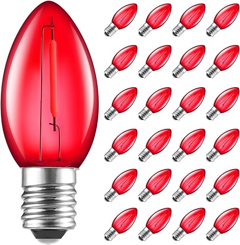 Brightown Bombilla de repuesto LED C7 roja de Navidad, bombillas de repuesto para candelabros C7 E12, bombillas nocturnas de grado comercial para