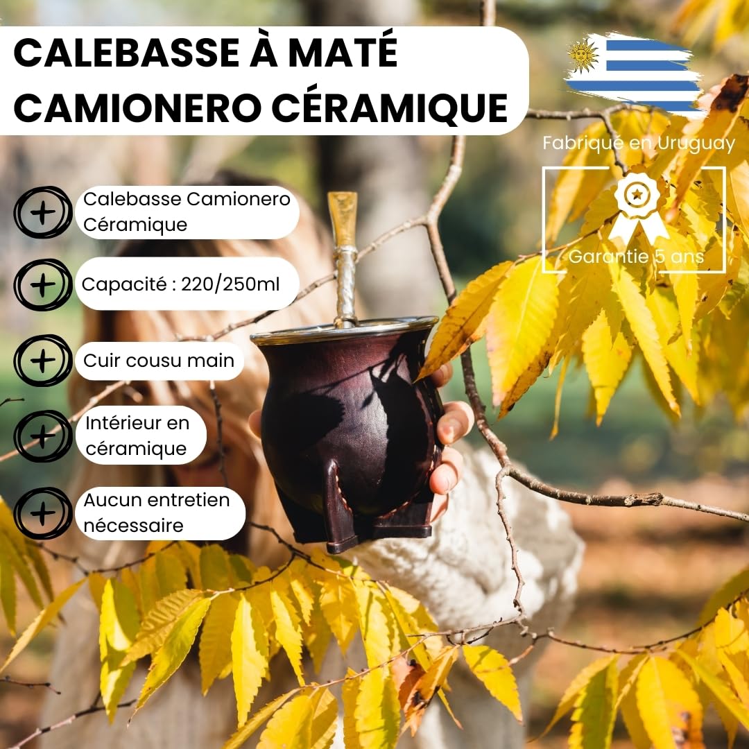 YVY Mate Set mit Maté, Lastwagen, Keramik, klassisches Bombilla-Set und 1 Beutel Yerba Mate Grün Bio 500 g | einfaches Maté-Set | Handarbeit in Uruguay