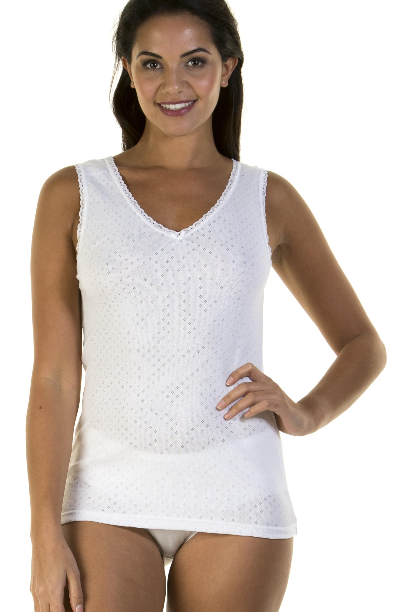 La Marquise Women's White Cotton Pointelle Sleeveless Vest - 2 Pack (Uk, 18-20, Eu 46-48, )