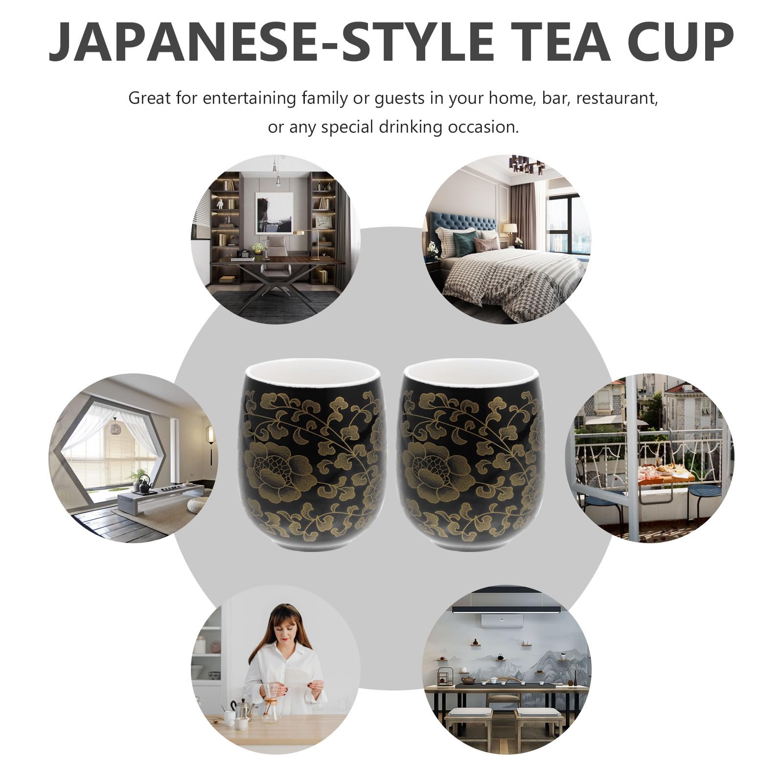 2 Stück Japanische Keramik Teetassen 180ml Hitzebeständige Trinkbecher für Büro und Zuhause Dekorative Kaffeebecher ohne Henkel