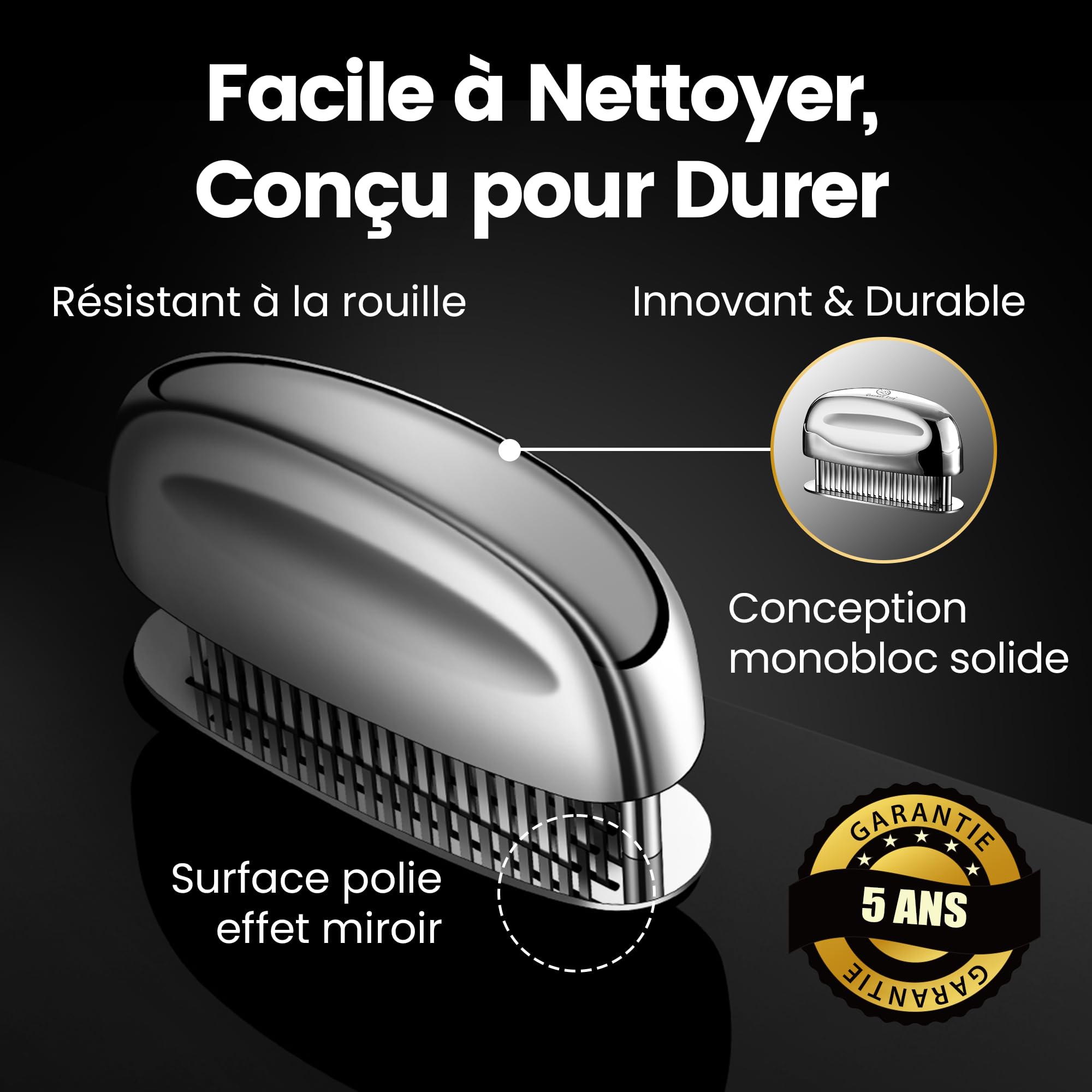 Attendrisseur de viande en acier inoxydable avec aiguilles ultra tranchantes – Marteau de cuisine professionnel – Outil pour bœuf/poulet/porc/veau – Poignée ergonomique – Nettoyage facile