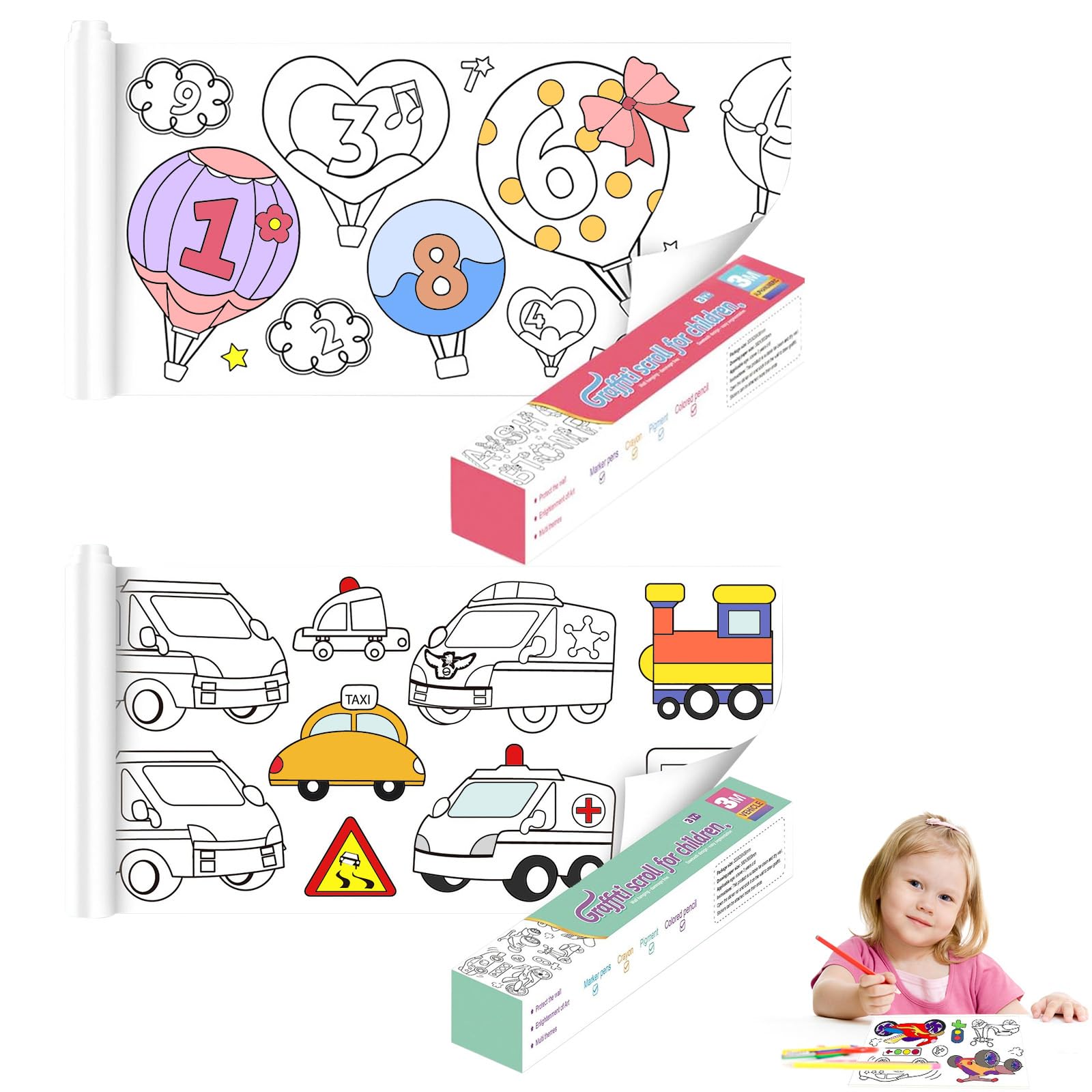 XIATIAN Children's Drawing Roll, Coloring Paper Roll for Kids, Drawing Paper Roll, 3 m Coloured Drawing Papers for Children Perfect for Interactive Drawing, Painting and Coloring (C)