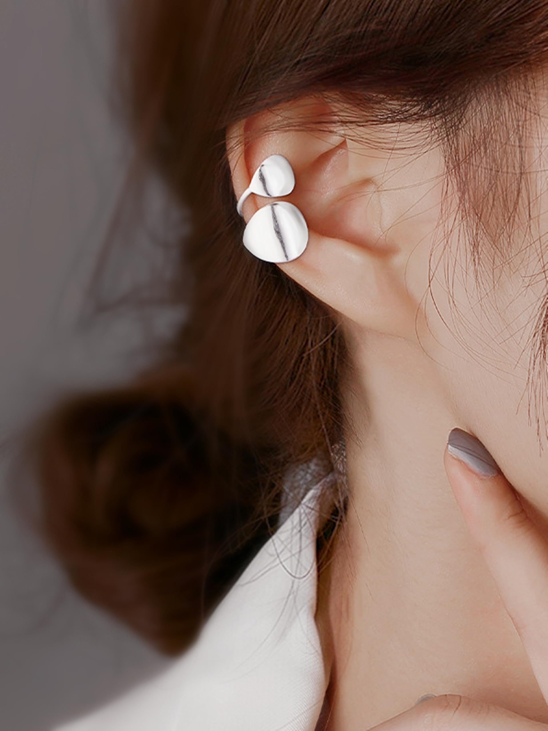 Doppelte Scheibe aus Sterlingsilber, glänzend poliert, gewölbt, ohne Piercing, Clip-Ohrmanschettenkante, Helix-Ohrringe (ein Paar)