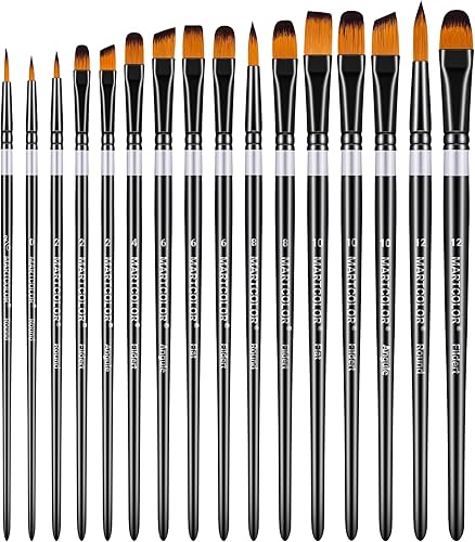 Paint Brushes Set for Acrylic, 16 pcs Nylon Hair Brushes for Oil Watercolor Face Body Rock Art, Artist Kits for Beginners and Professionals