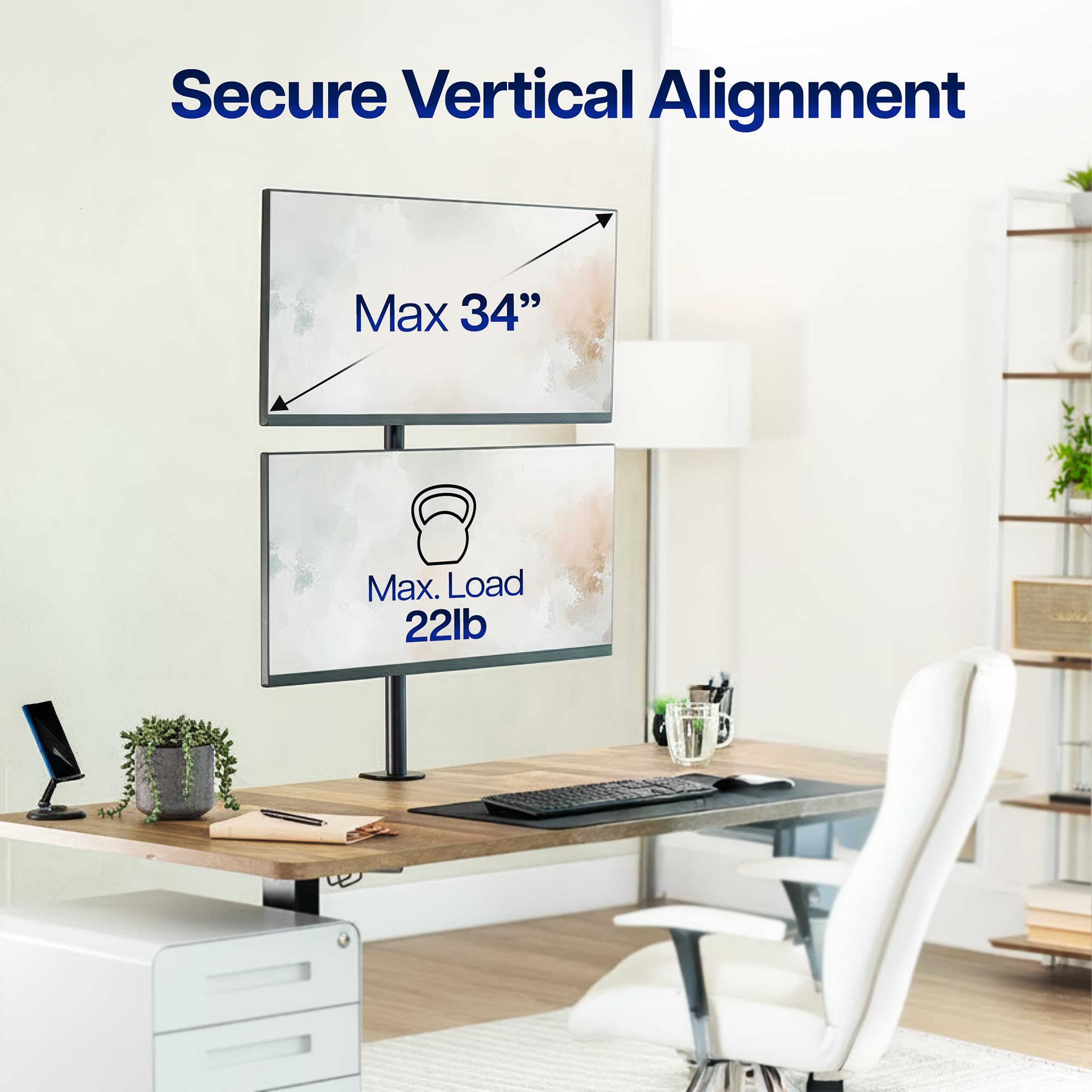 VIVO Extra Tall Vertical Stacked Dual Monitor Desk Mount Stand with 99cm Portrait, Fully Adjustable Extended Arms, Fits 2 Displays up to 27, STAND- V012T