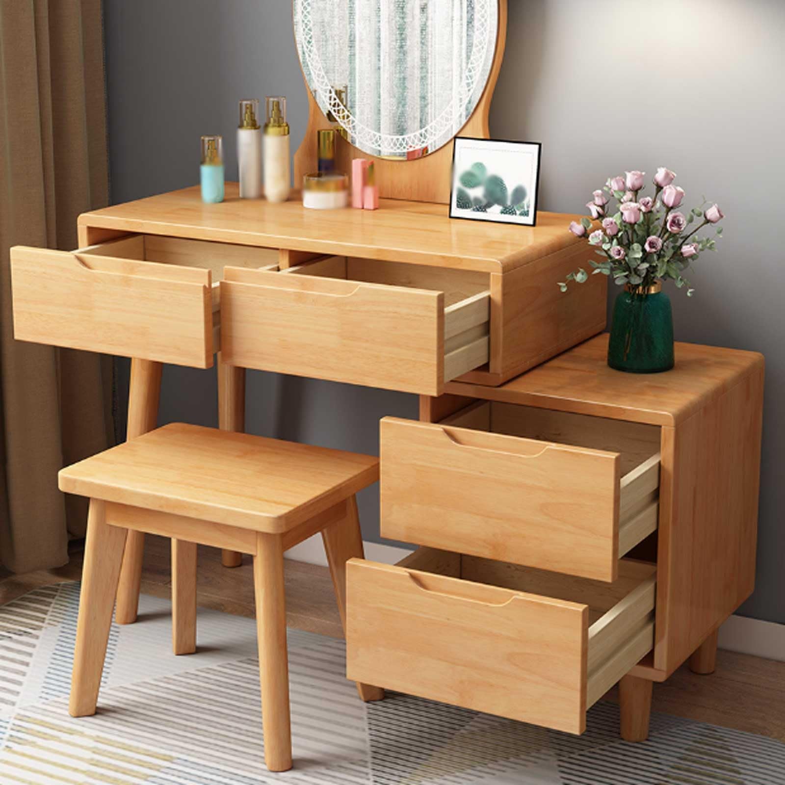 Amazon｜化粧台、鏡とライト付きドレッサーデスク、モダンな木製メイク