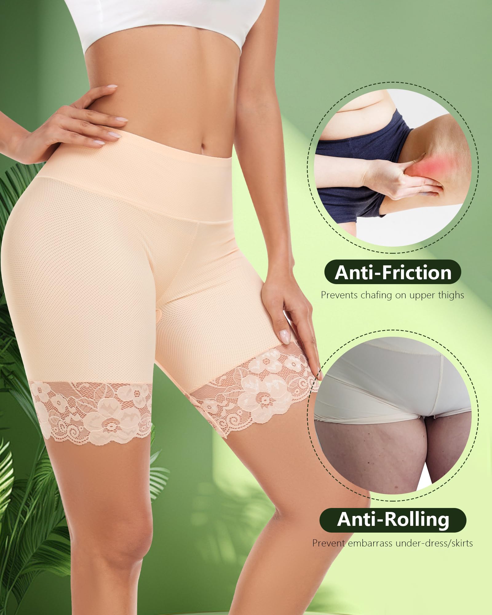 Slip-Shorts für Unterkleider, Mesh, Damen, Anti-Scheuern, Unterwäsche, hohe breite Taille, Boyshorts, Höschen, Spitze unter Shorts