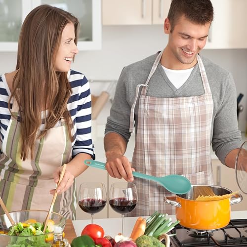 Miniatura 6 de Juego de 3 cucharas de silicona de 7.9, 10.6 y 14.2 pulgadas para cocinar, cucharas de cocina resistentes al calor para mezclar, remover y servir,