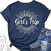 Womens Casual Warning Girls Trip in Progress T-Shirt Casual Crewneck Short Sleeve Graphic Tee