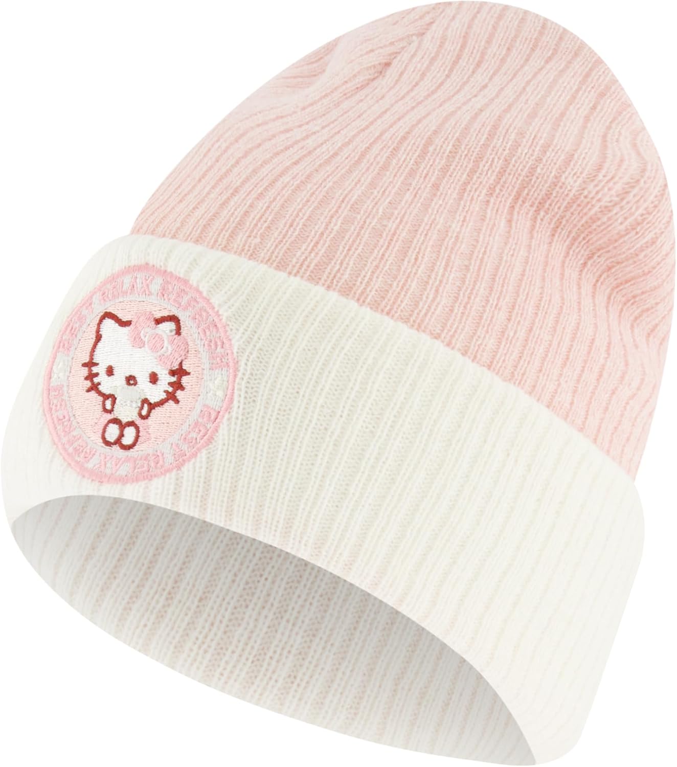 Hello Kitty Beanie Hat, Women's Ribbed Winter Knit Cap with Cuff, Pink, One Size - Image 3