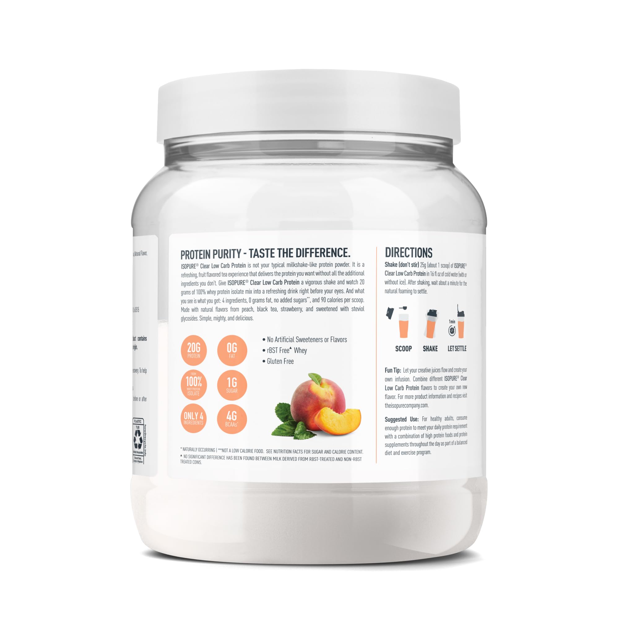 Isopure Clear Whey Isolate Protein Powder, Lactose Free, Gluten Free, Naturally Flavored, Strawberry Peach Tea, 20g Protein Per Serving, 14.1 Oz, 16 Servings — Amazon image 12