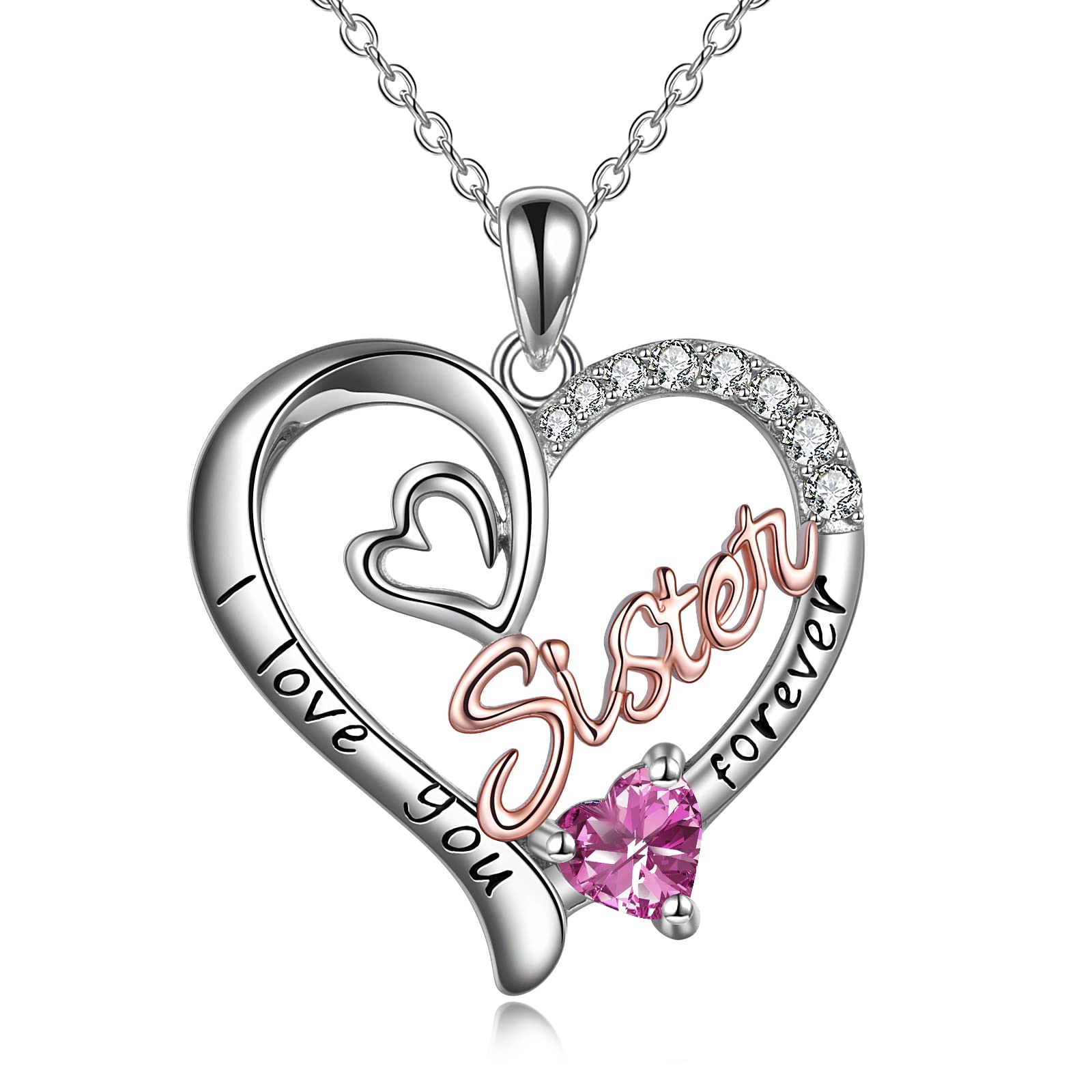Sister Birthday Gift for Sister Necklace 12 Birthstone Pendant | 925 Sterling Silver Meaningful Gifts for Sisters I Love You Jewelry Christmas Anniversary Birthday Gifts for Sister