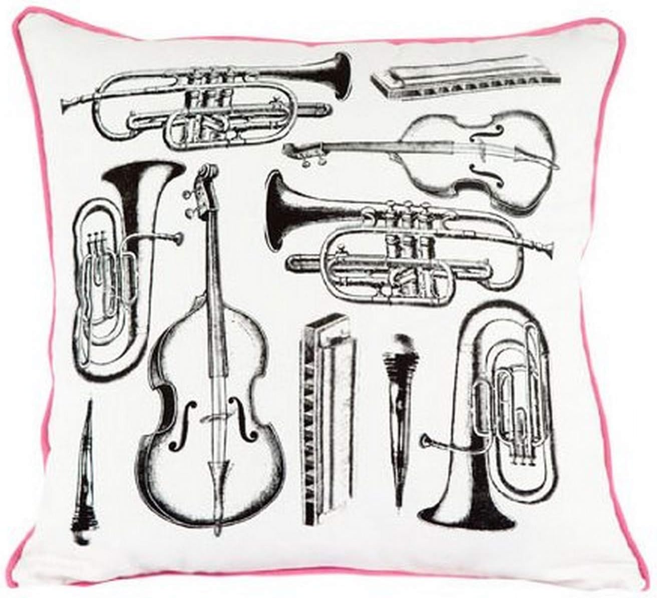 Room Service Hollywood Regency Music Class Pillow, 20-inches x 20-inches, White/Black/Pink