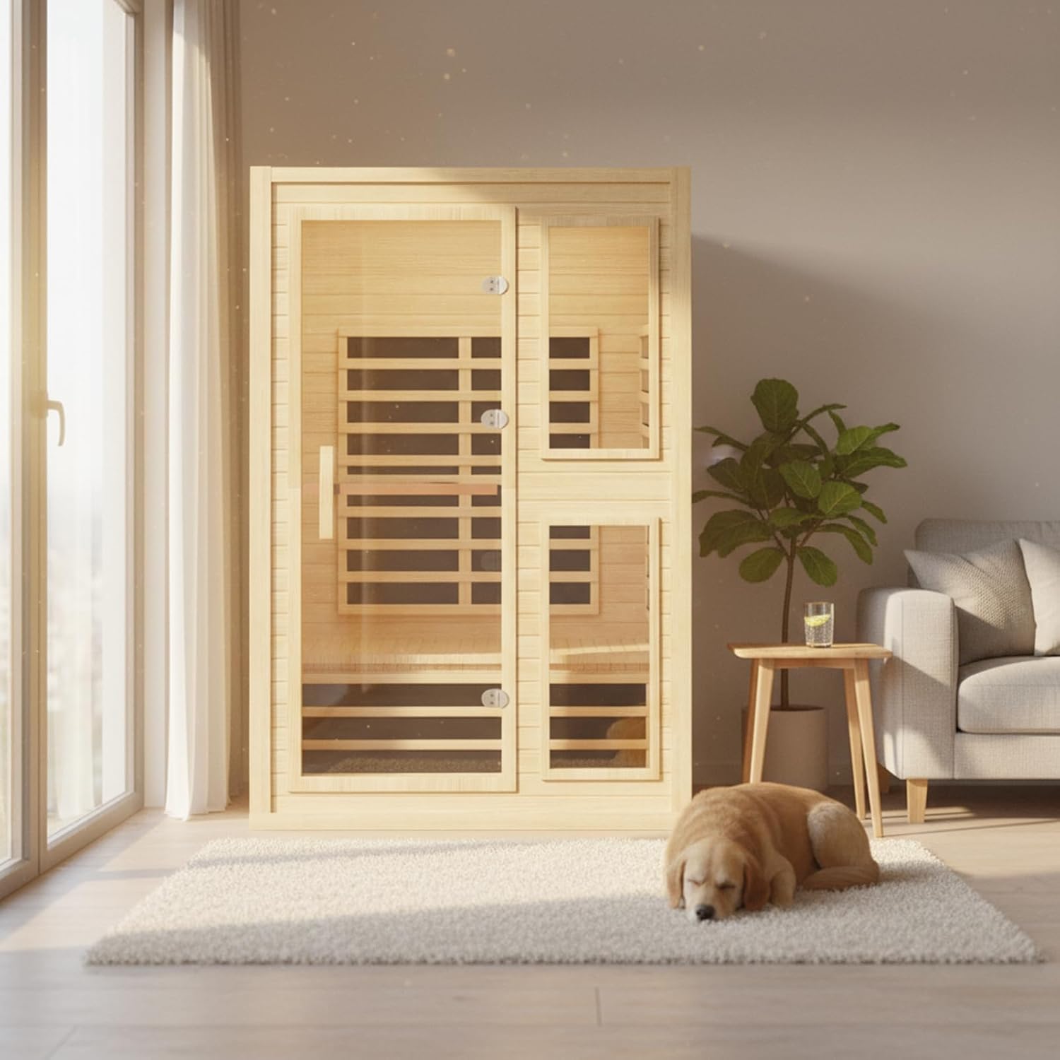 2 Person Far Infrared Sauna Hemlock Wood Indoor Dry Sauna, Low EMF 1600W Fast Heating Home Sauna with Chromotherapy Bluetooth Speaker for Home Spa, Relaxation & Recovery